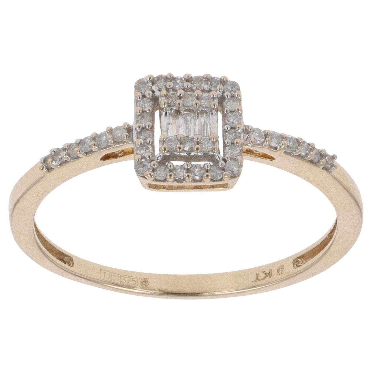 9ct Yellow Gold 0.25ct Baguette And Brilliant Cut Diamond Cluster Ring