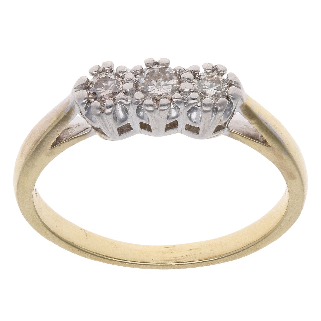18ct Yellow Gold 0.25ct Brilliant Cut Diamond Graduated Trilogy Ring