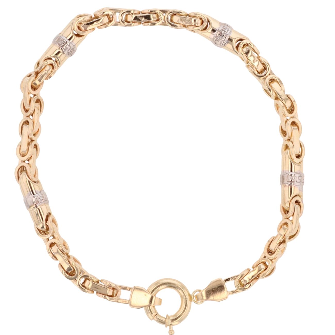 14ct Yellow And White Gold Greek Key Byzantine Bracelet 8.5"