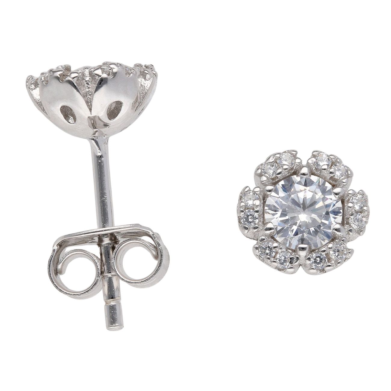 Silver Cubic Zirconia Petal Stud Earrings