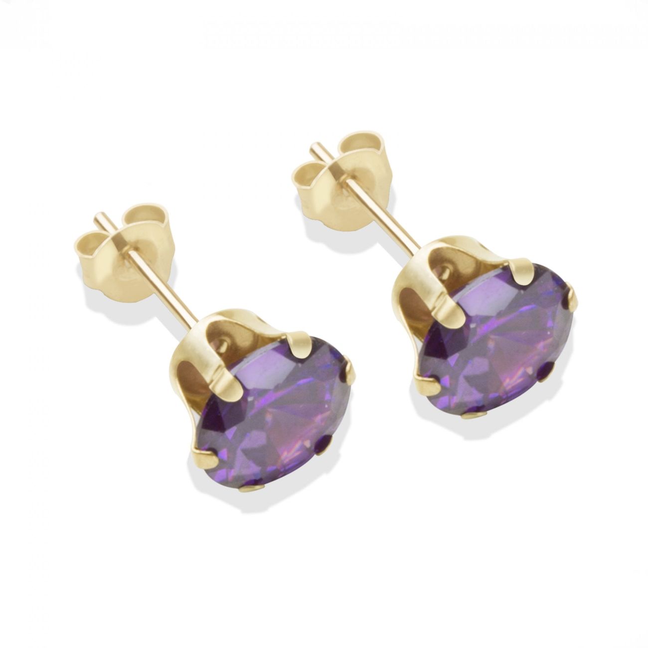 9ct yellow gold 7mm amethyst CZ stud Earrings