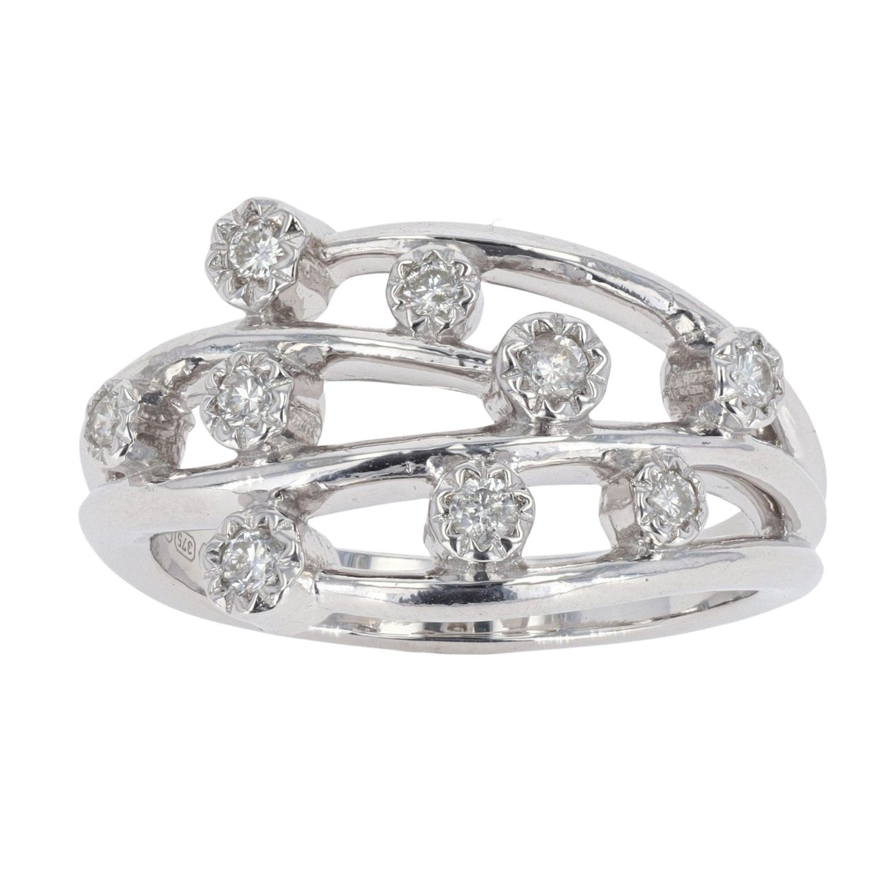 9ct Yellow Gold 0.25ct Diamond Nine Stone Crossover Ring by Anya Belle