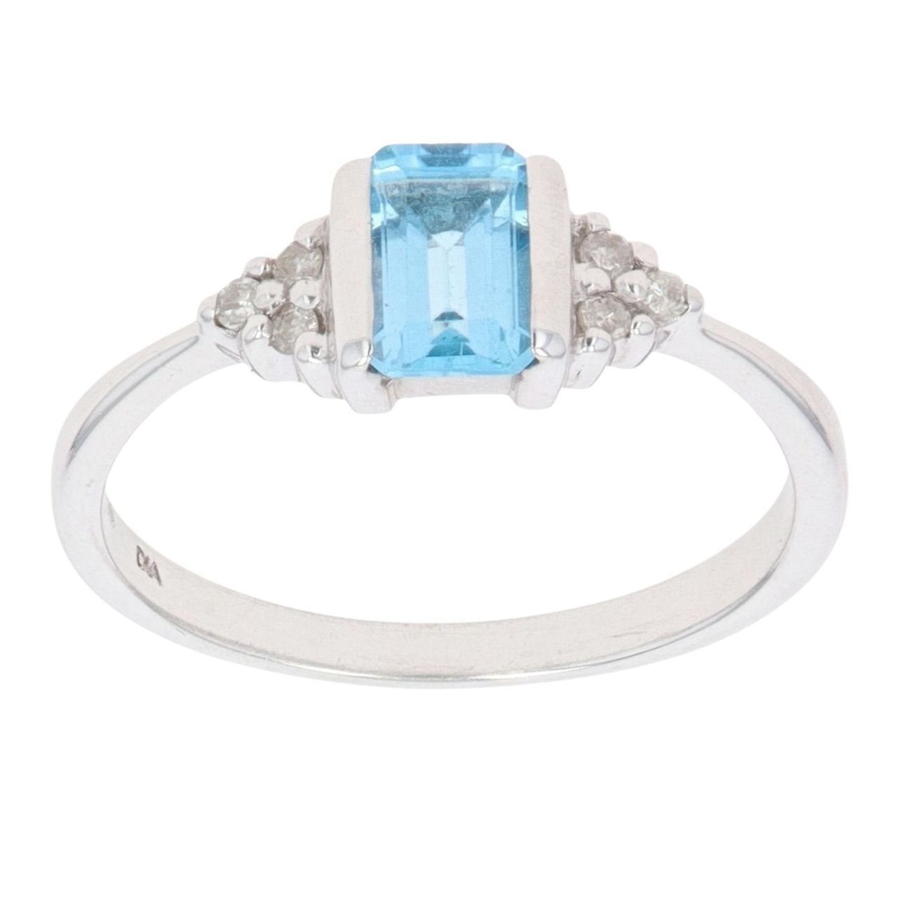 9ct White Gold Blue Topaz and 0.05ct Diamond Ring