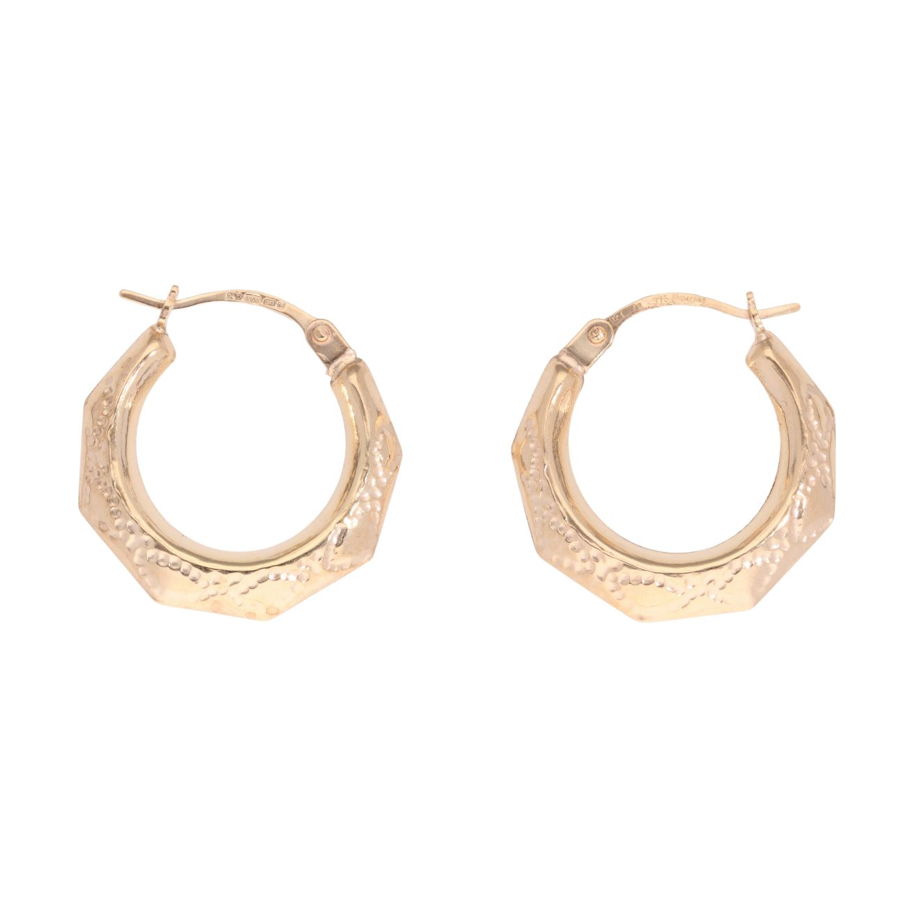 9ct Yellow Gold Patterned Creole Earrings