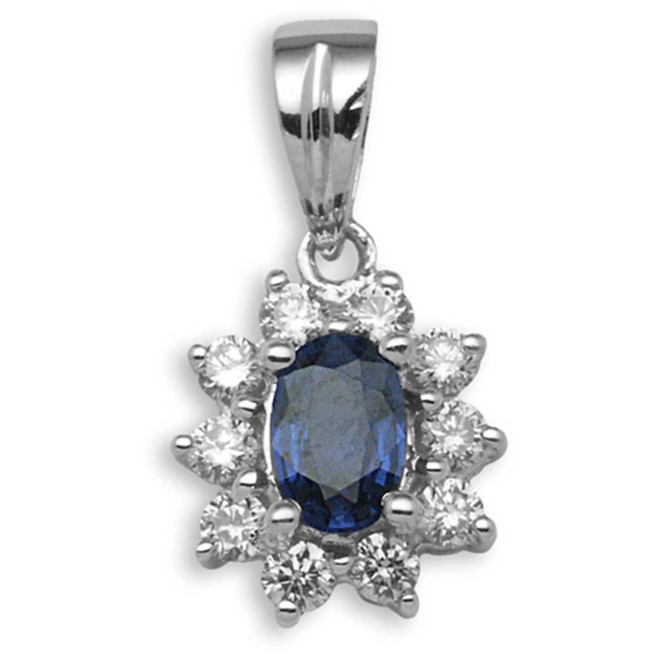 18 Carat White Gold Diamond-26pts, Sapphire 60pts Pendant
