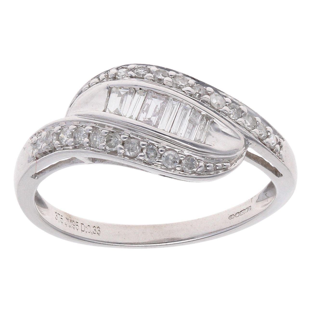 9ct White Gold 0.33ct Emerald And Brilliant Cut Diamond Ring