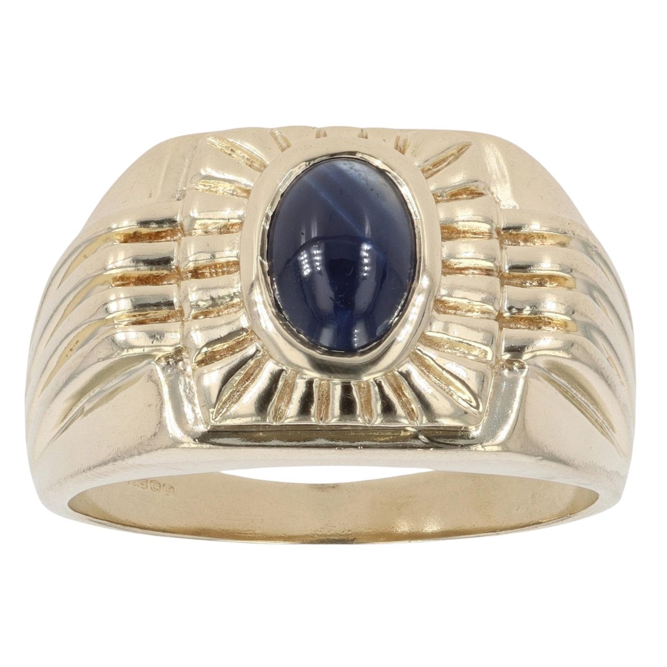 9ct Yellow Gold Blue Gemstone Patterned Signet Ring