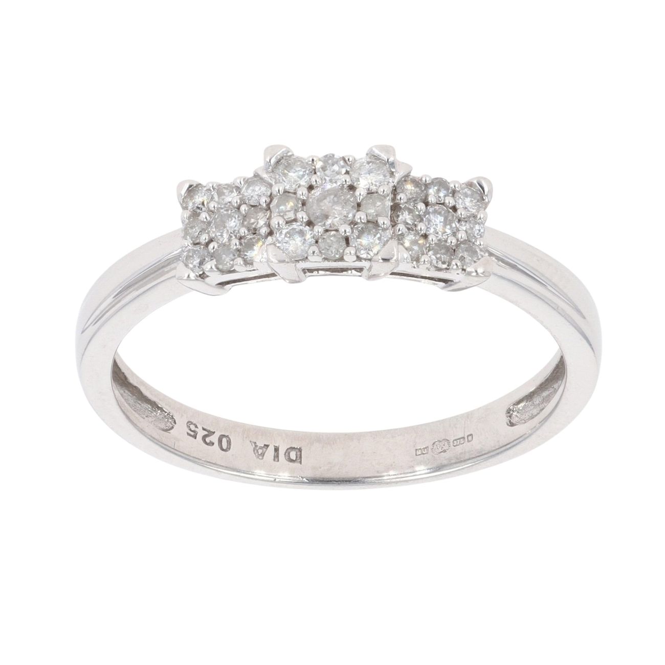 9ct White Gold 0.25ct Diamond Triple Cluster Ring