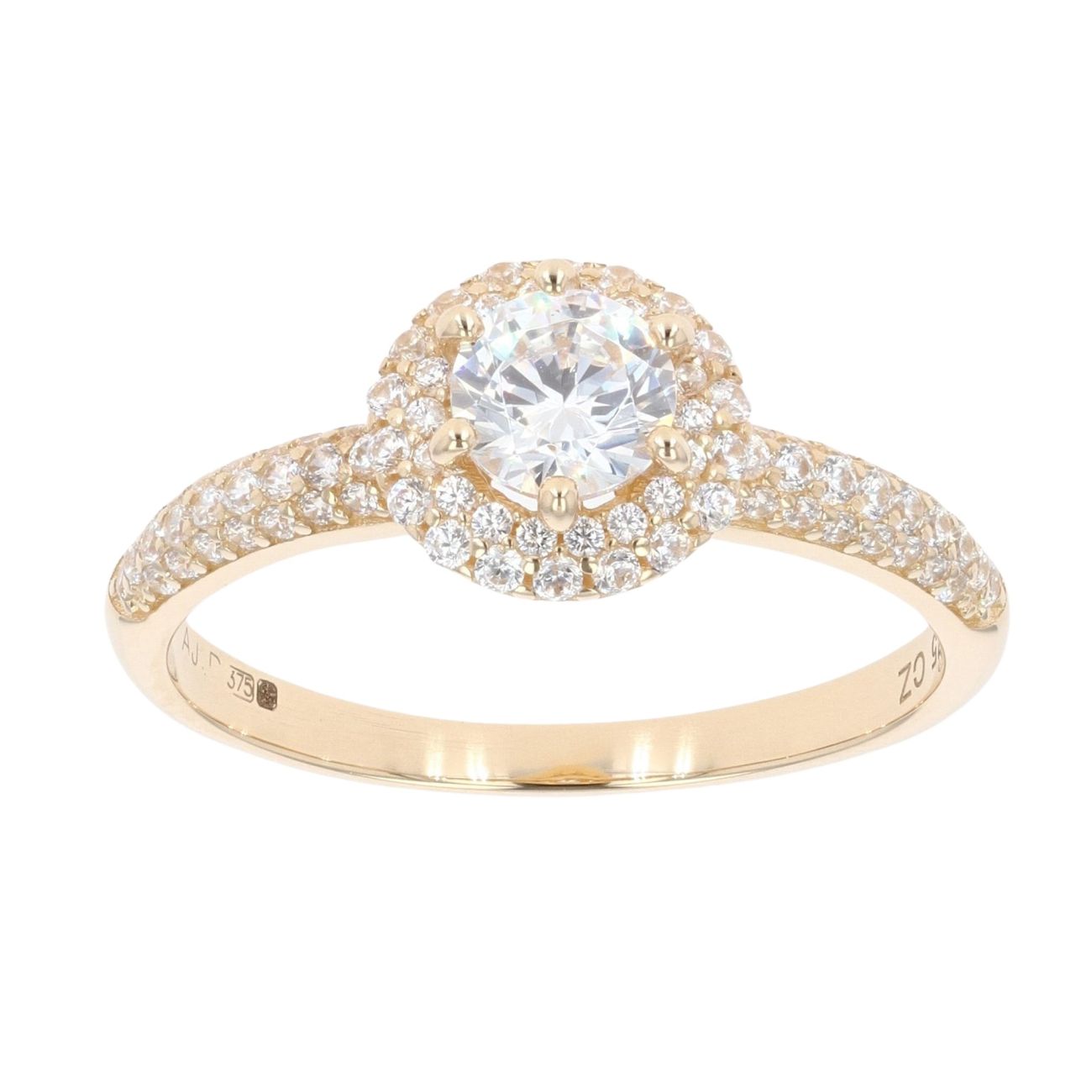 9ct Yellow Gold Cubic Zirconia Halo Ring