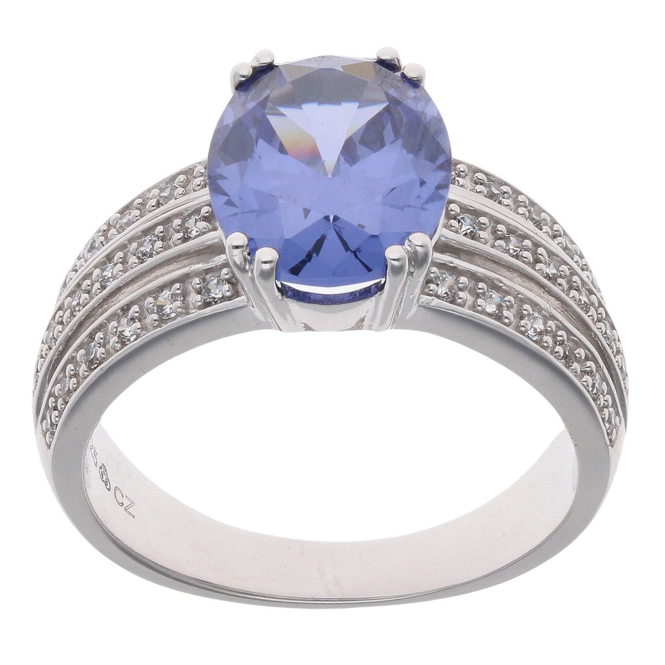 Silver Cubic Zirconia and Blue Gemstone Solitaire Ring by Icesia