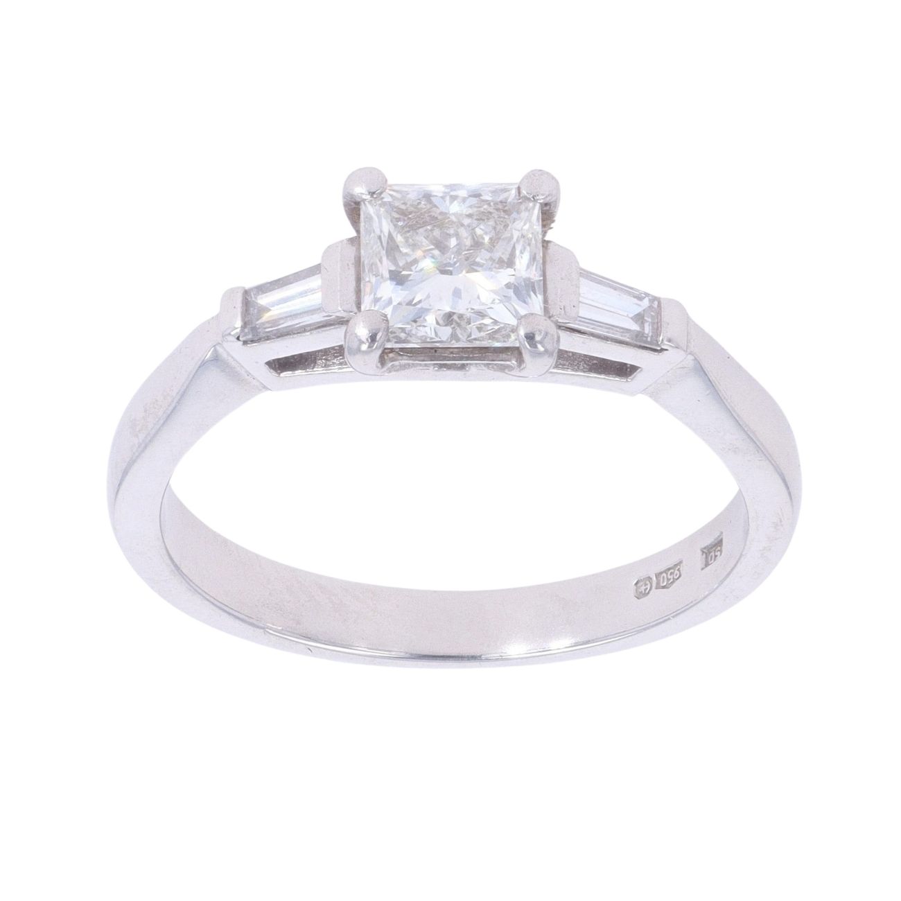 Platinum 0.75ct Princess And Baguette Cut Diamond Solitaire Ring