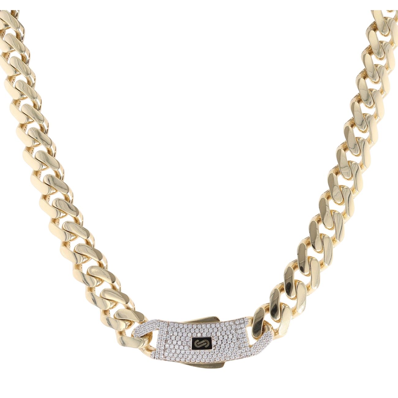 14ct Yellow Gold Monaco Classic Pave Lock Curb Chain 20"
