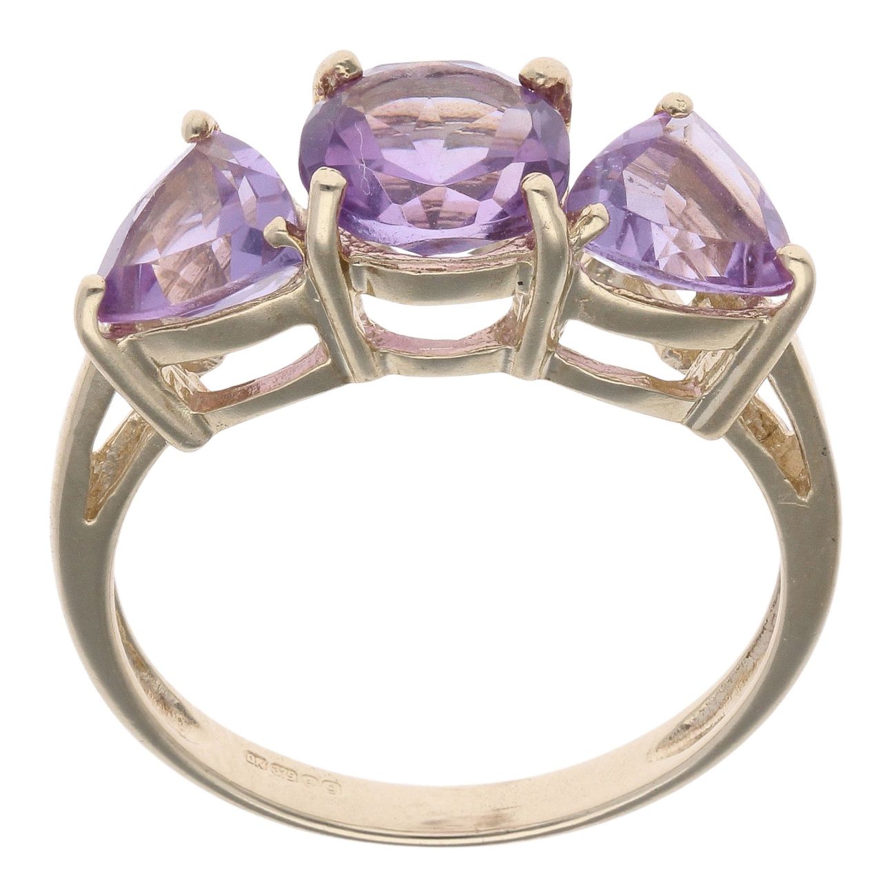 9ct Yellow Gold Three Stone Amethyst Ring
