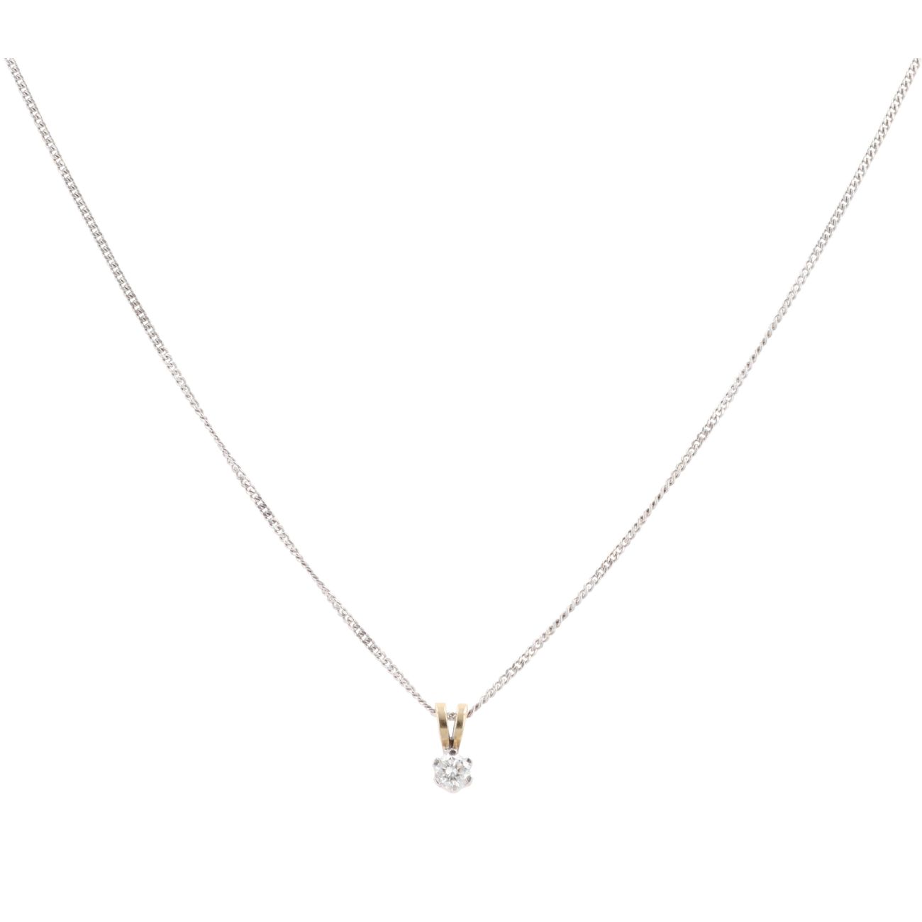 18ct Yellow And White Gold 0.20ct Brilliant Cut Diamond Solitaire Pendant And Chain 16"