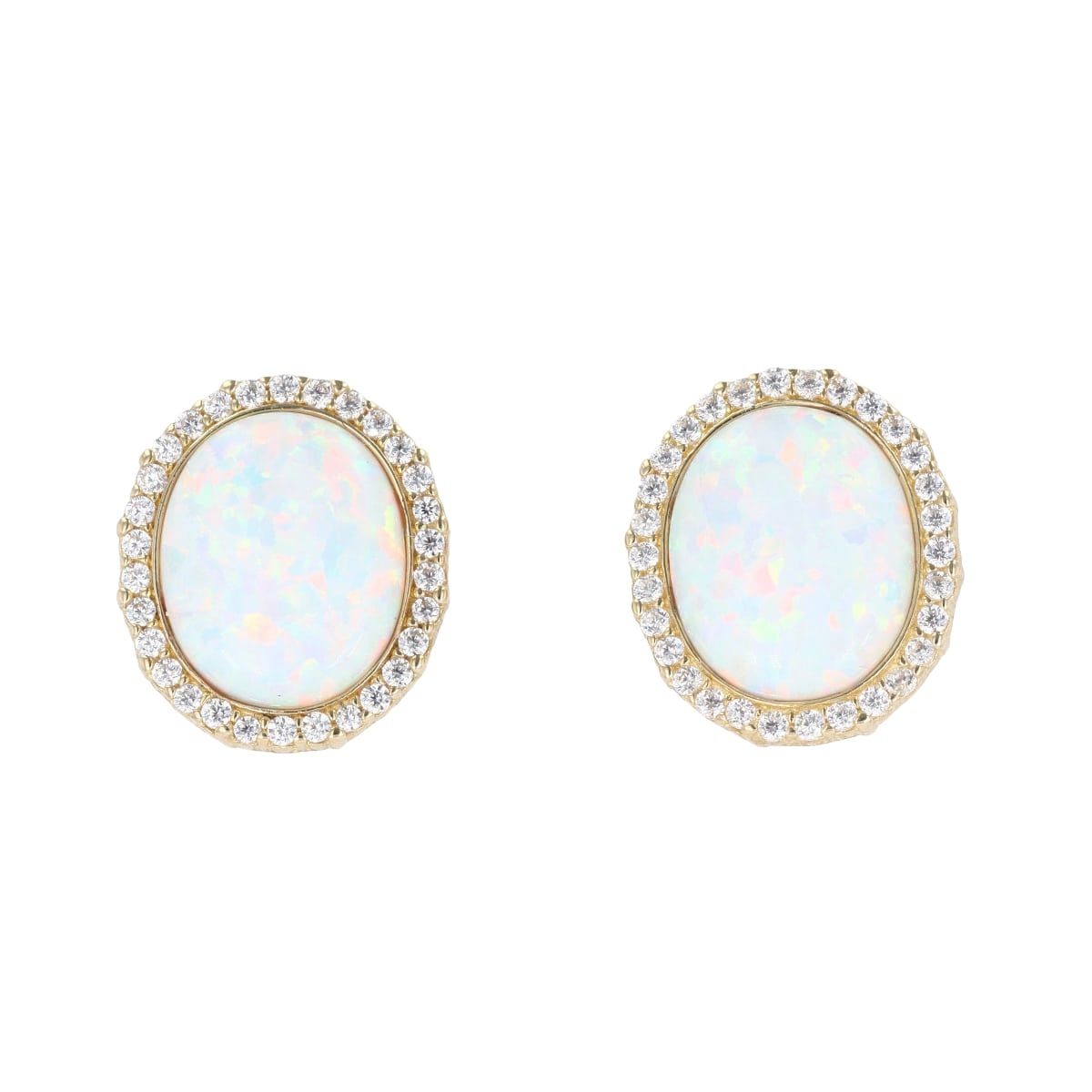 9ct Yellow Gold Created Opal And Cubic Zirconia Stud Earrings