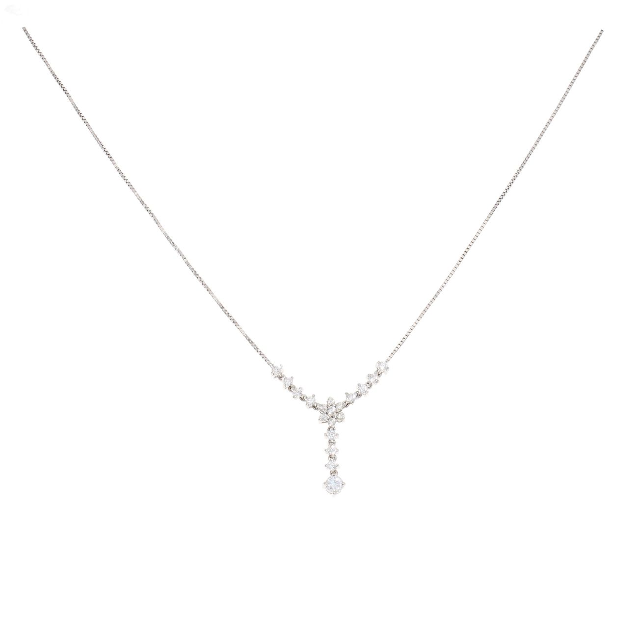 9ct White Gold Cubic Zirconia Cluster Pendant And Chain 18"