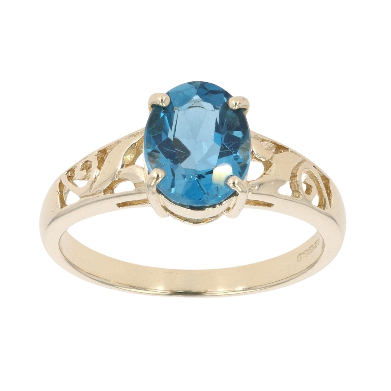 9ct Yellow Gold Blue Topaz Single Stone Ring