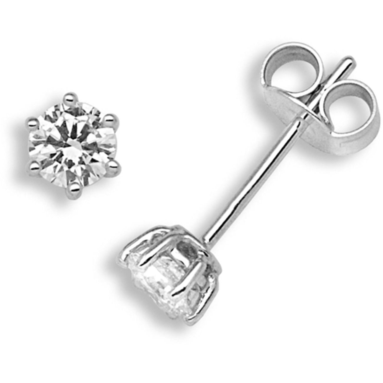18 Carat White Gold 50pt 6 Claw Diamond Solitaire Stud Earrings