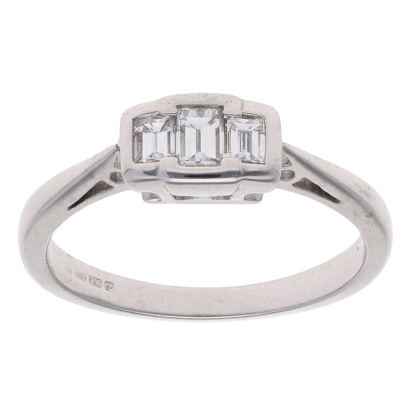18ct White Gold 0.33ct Baguette Cut Diamond Trilogy Ring