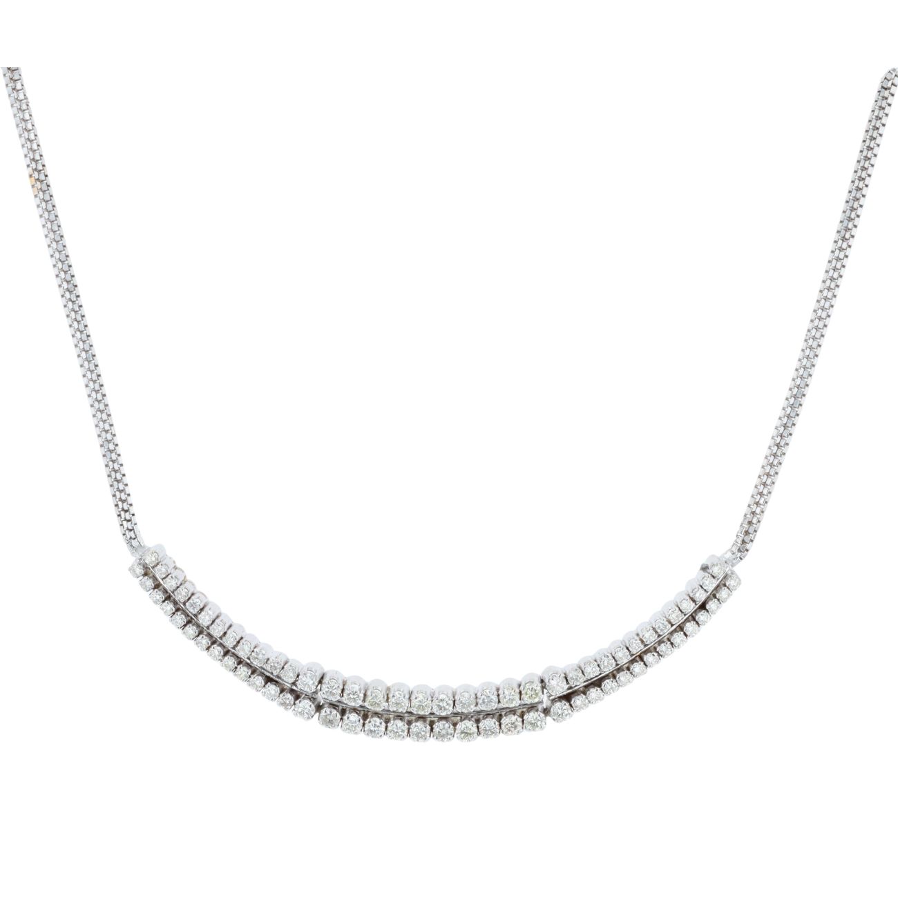 18ct White Gold 2.75ct Brilliant Cut Diamond Two Row Necklace 16"