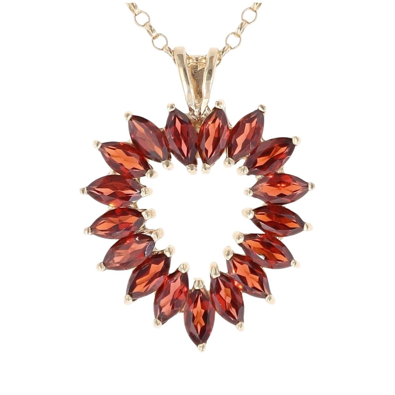 9ct Yellow Gold Garnet Heart Pendant and Chain 20"