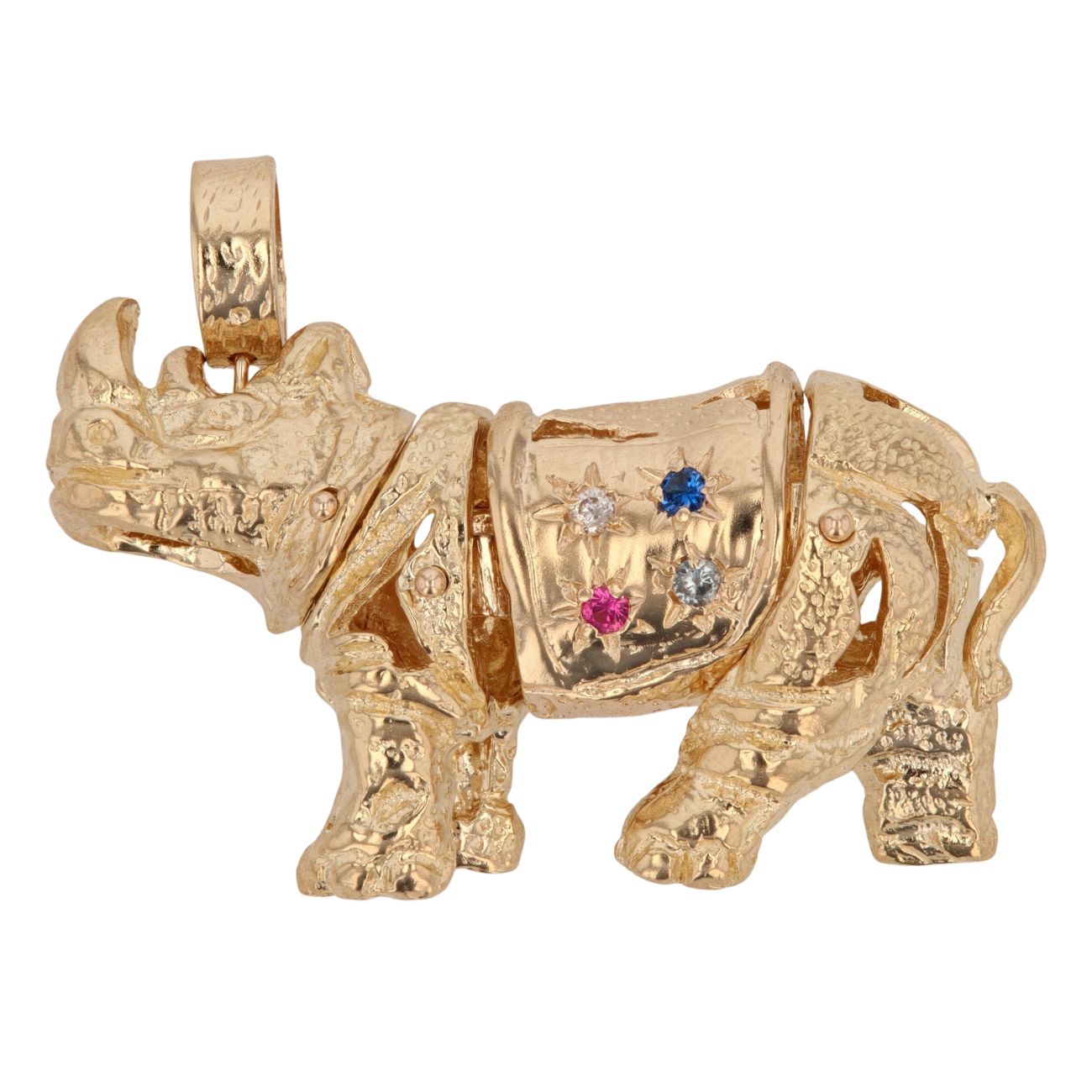 9ct Yellow Gold Multi-Gemstone Rhino Pendant