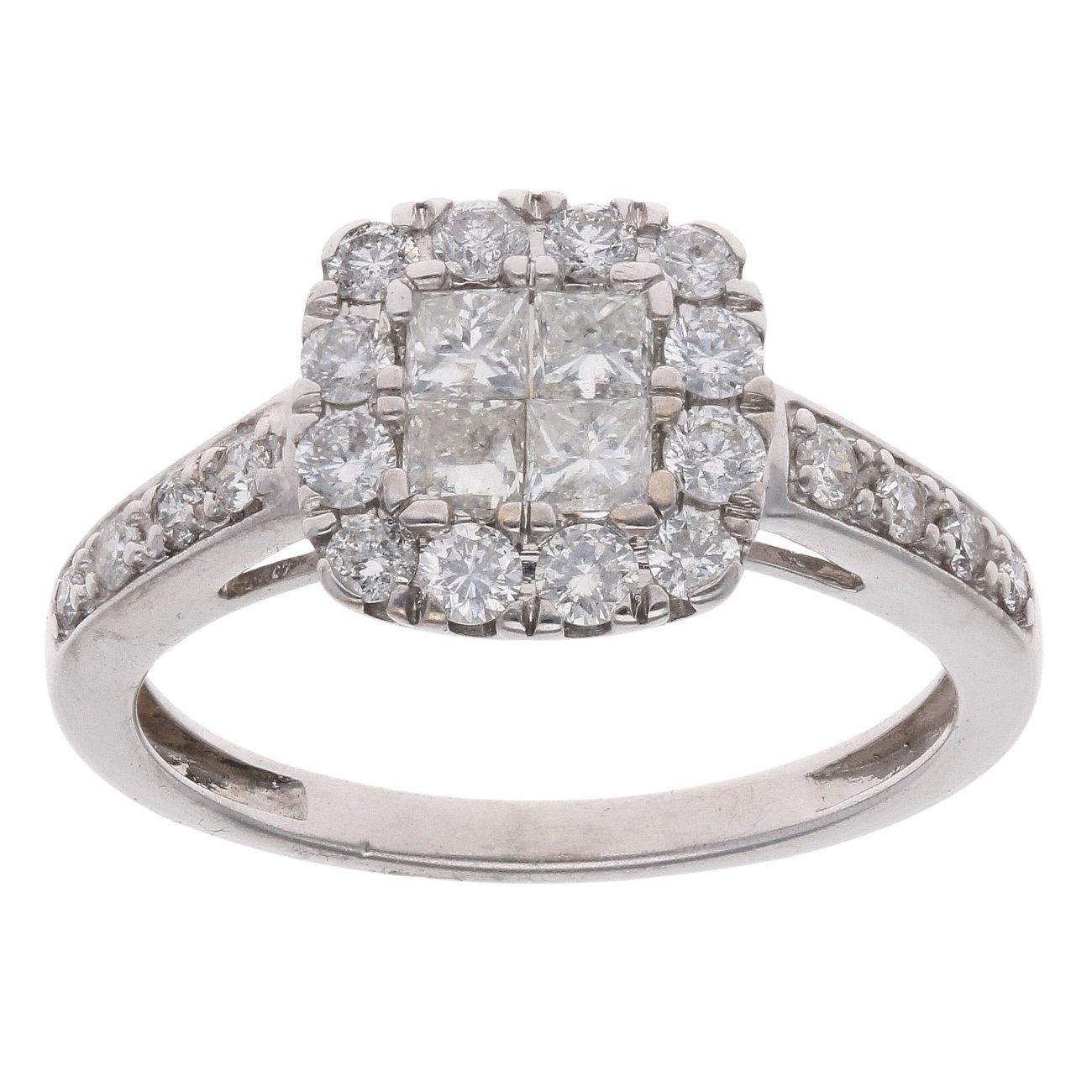 18ct White Gold 0.87ct Princess And Brilliant Cut Diamond Cluster Ring