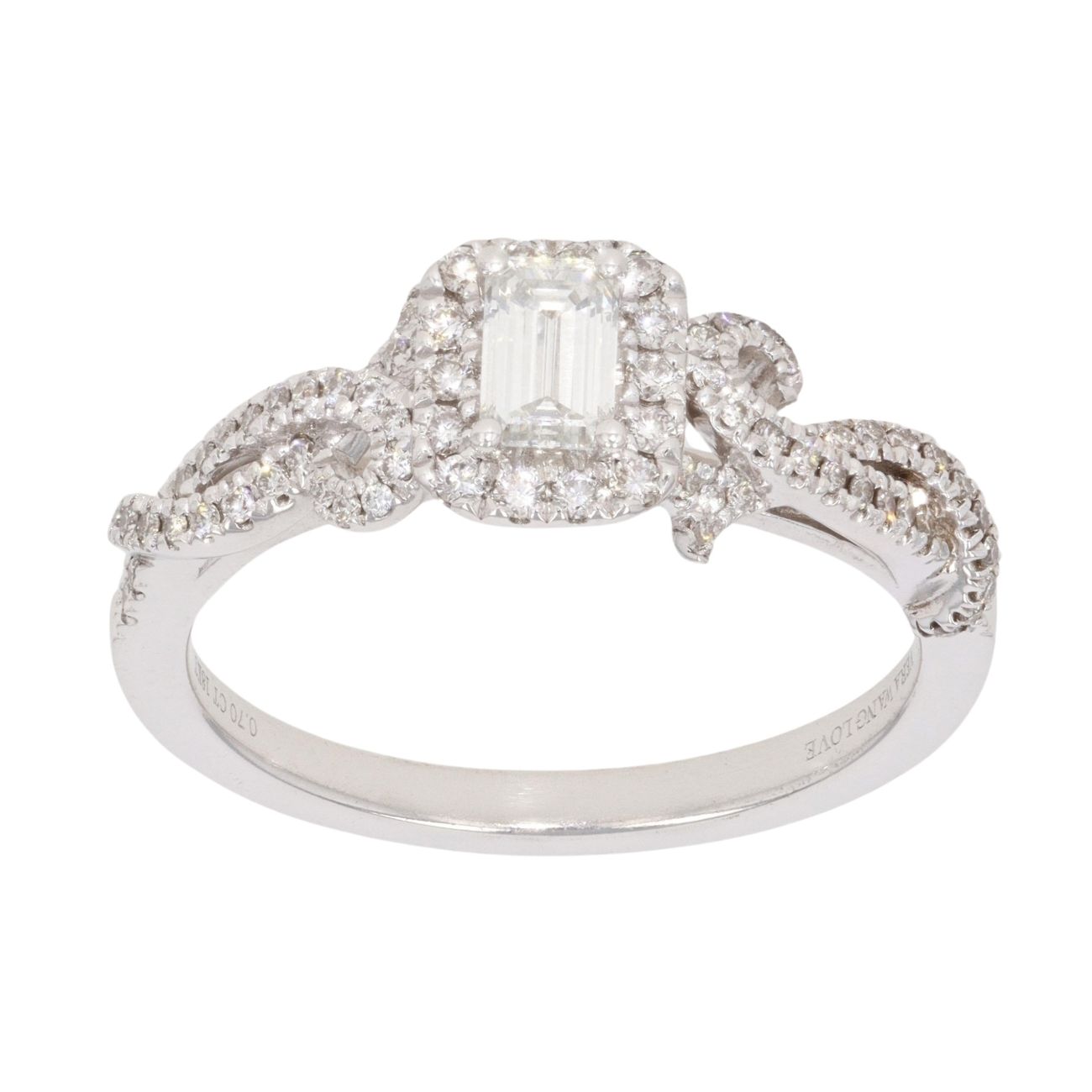 Vera Wang 18ct White Gold 0.70ct Emerald and Brilliant Cut Diamond Cluster Ring