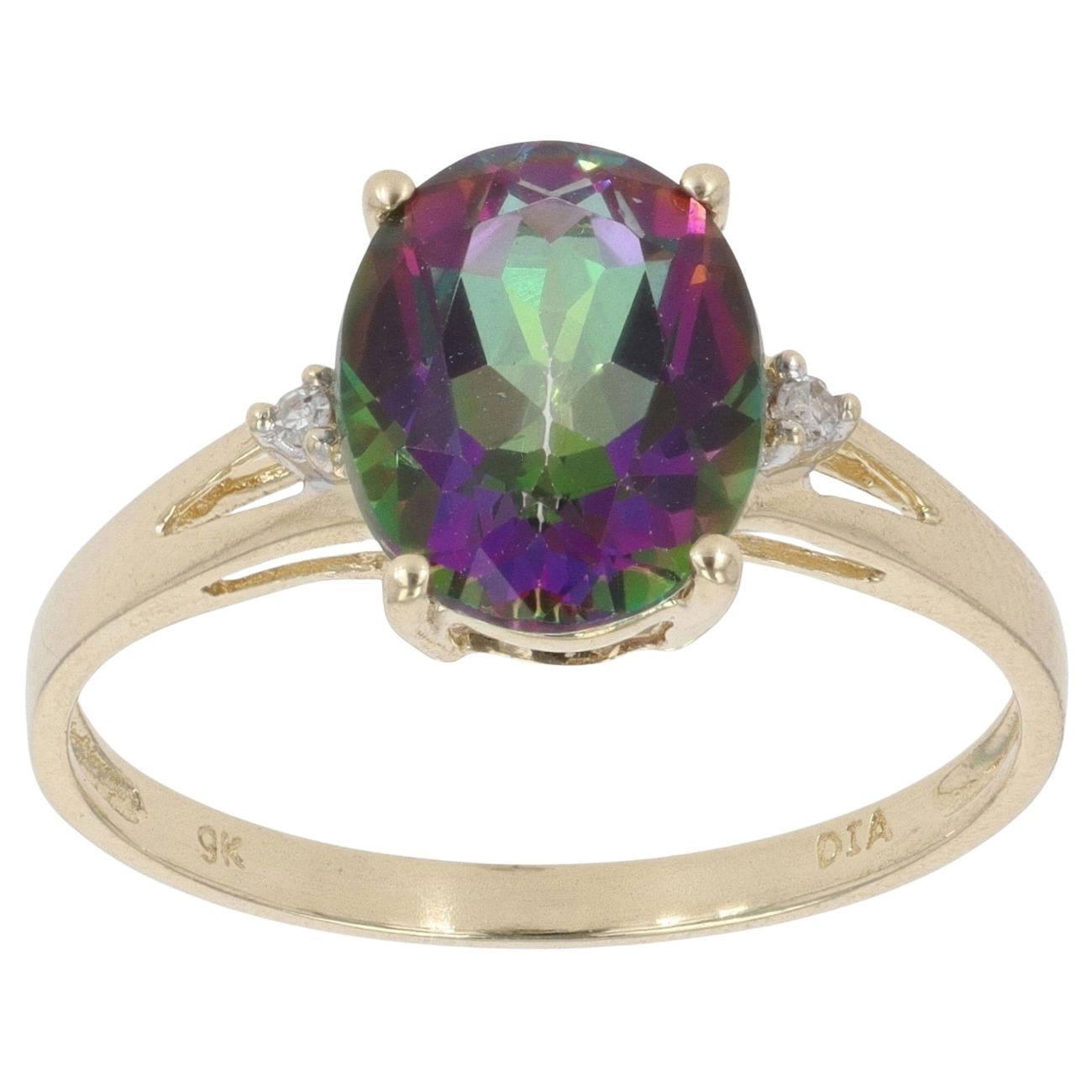9ct Yellow Gold 0.05ct Diamond and Mystic Topaz Solitaire Ring