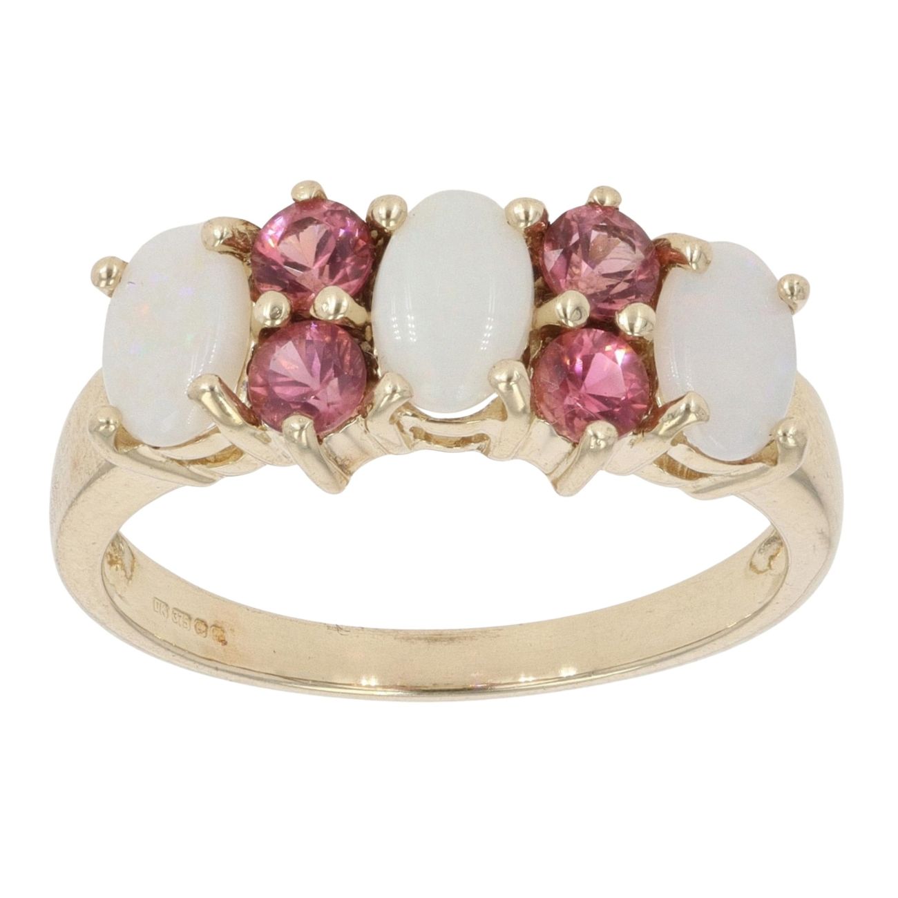 9cT Yellow Gold Opal and Pink Gemstone Fancy Ring