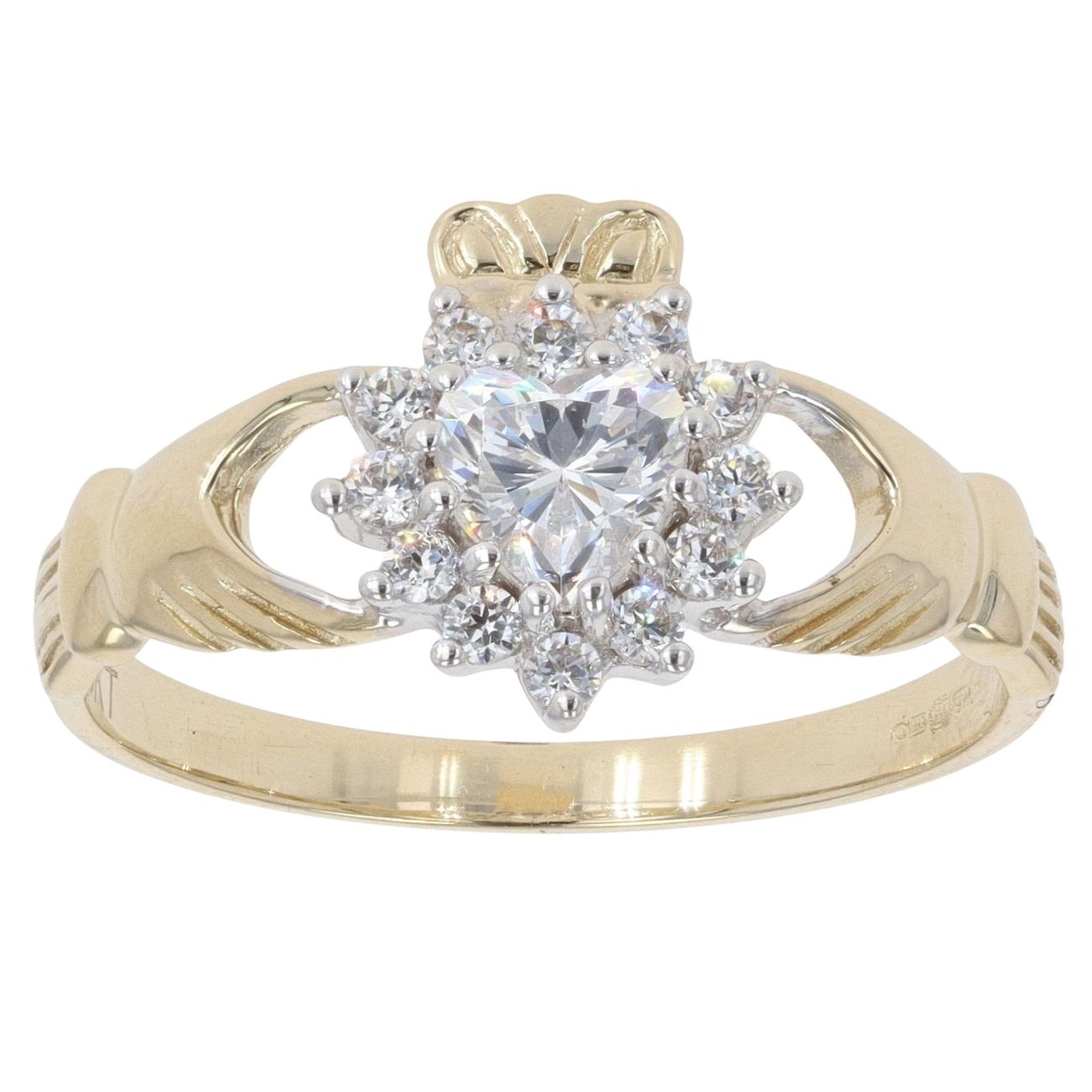 9ct Yellow Gold Cubic Zirconia Claddagh Ring