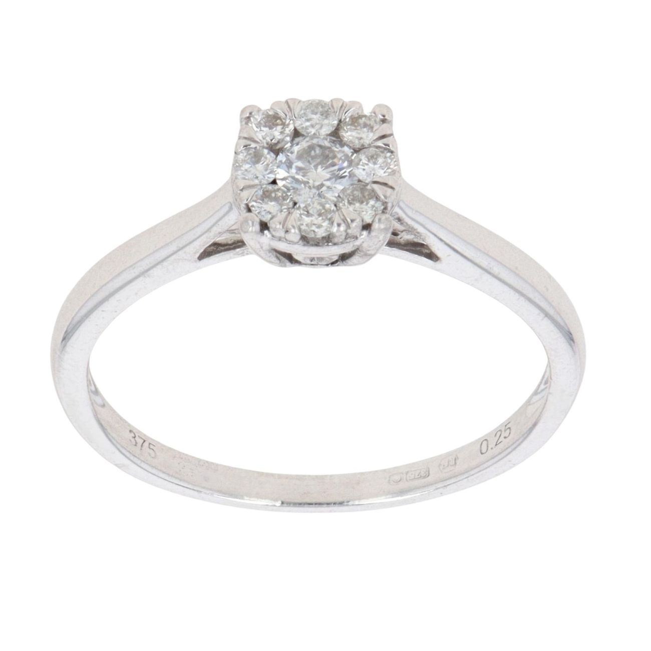 9ct White Gold 0.25ct Brilliant Cut Diamond Cluster Ring