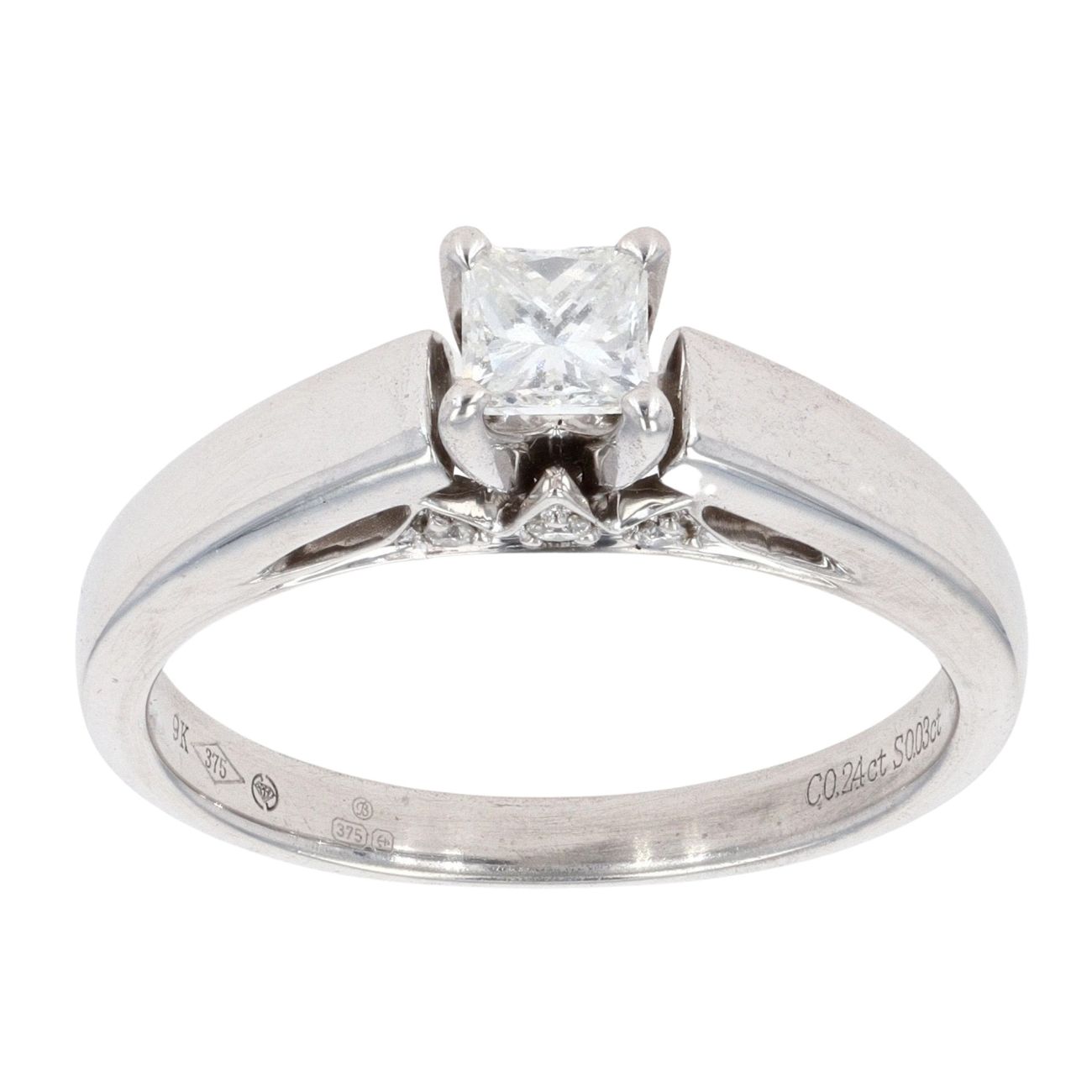 9ct White Gold 0.27ct Diamond Princess Cut Solitaire Ring