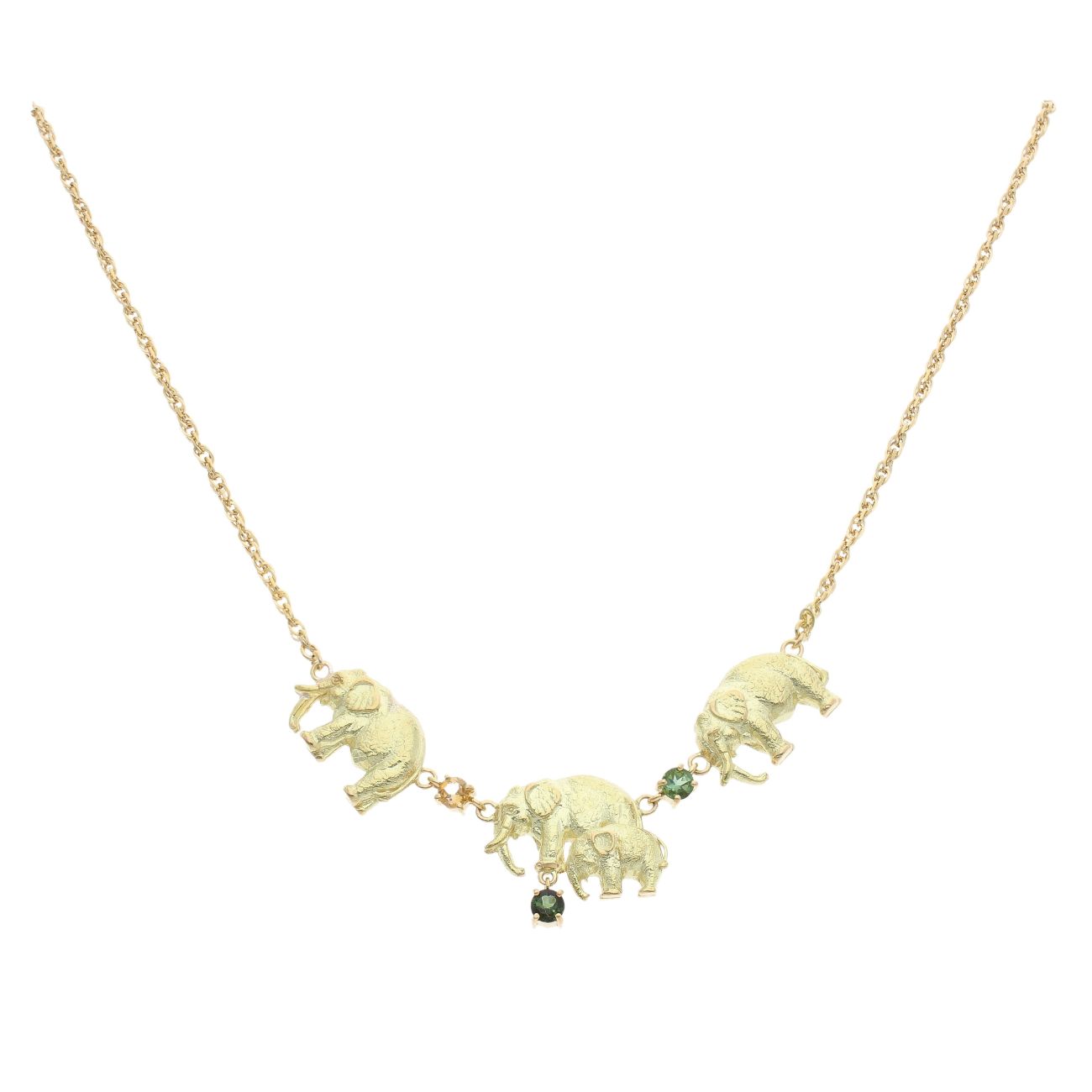 18ct Yellow Gold Multi Gemstone Elephant Twist Necklace 18"