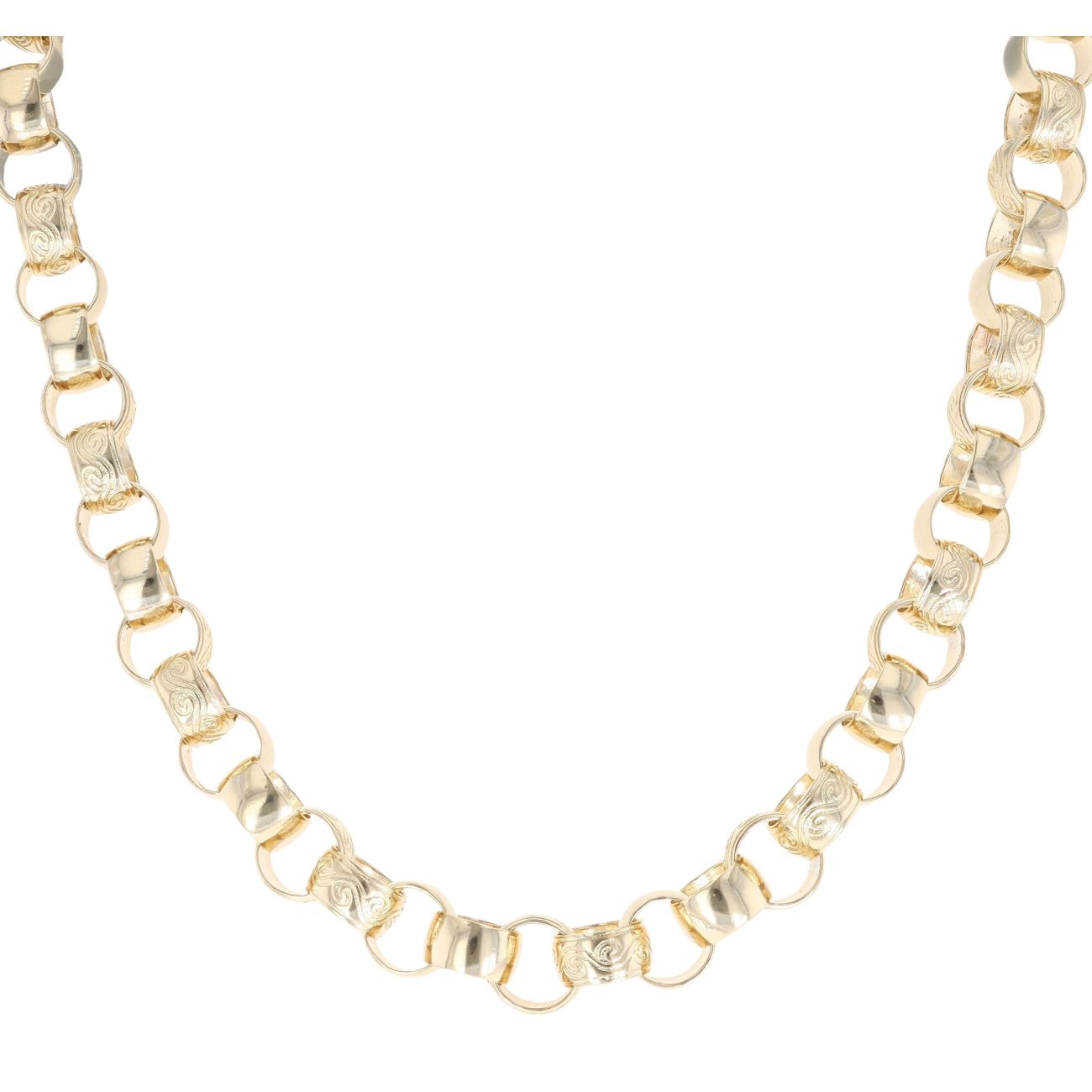 9ct Yellow Gold Patterned And Plain Belcher Chain 22"