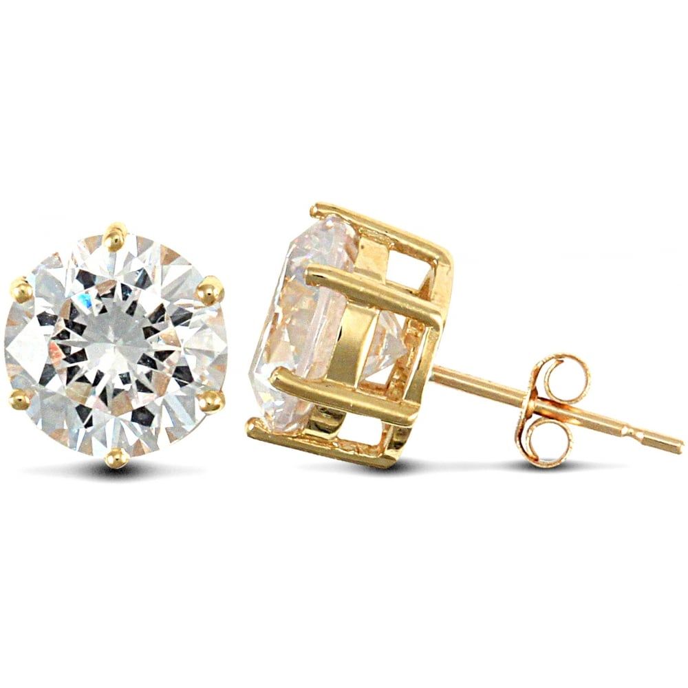 9ct Yellow Gold Claw Set Cubic Zirconia Studs