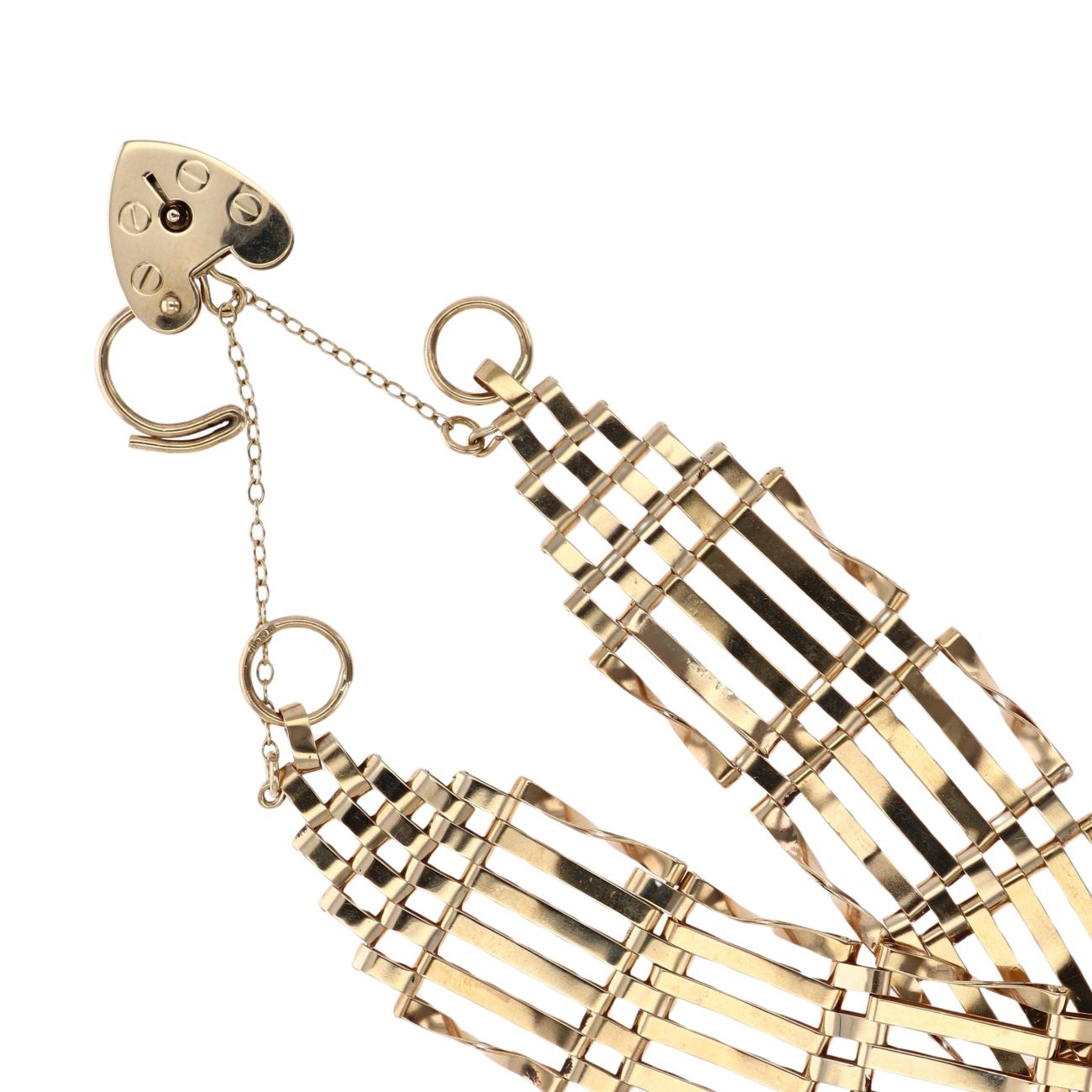 9ct Yellow Gold Heart Lock Gate Bracelet 6.5"