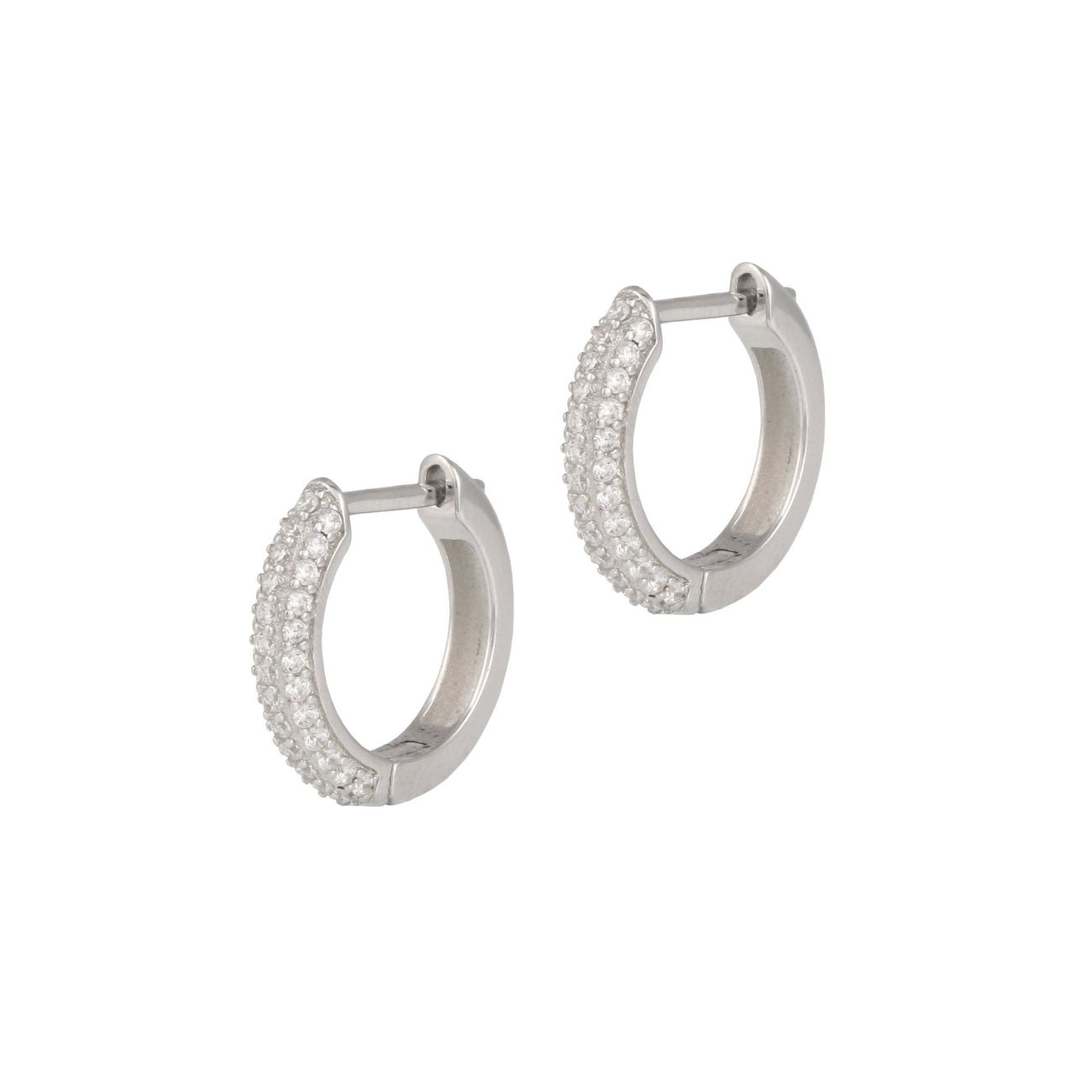 Sterling Silver Triple Row Cubic Zirconia Huggie Hoop Earrings