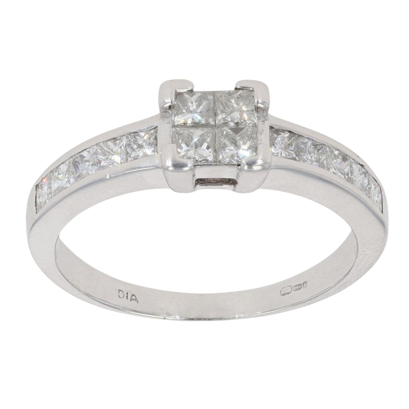 18ct White Gold 0.75ct Princess Cut Diamond Cluster Ring
