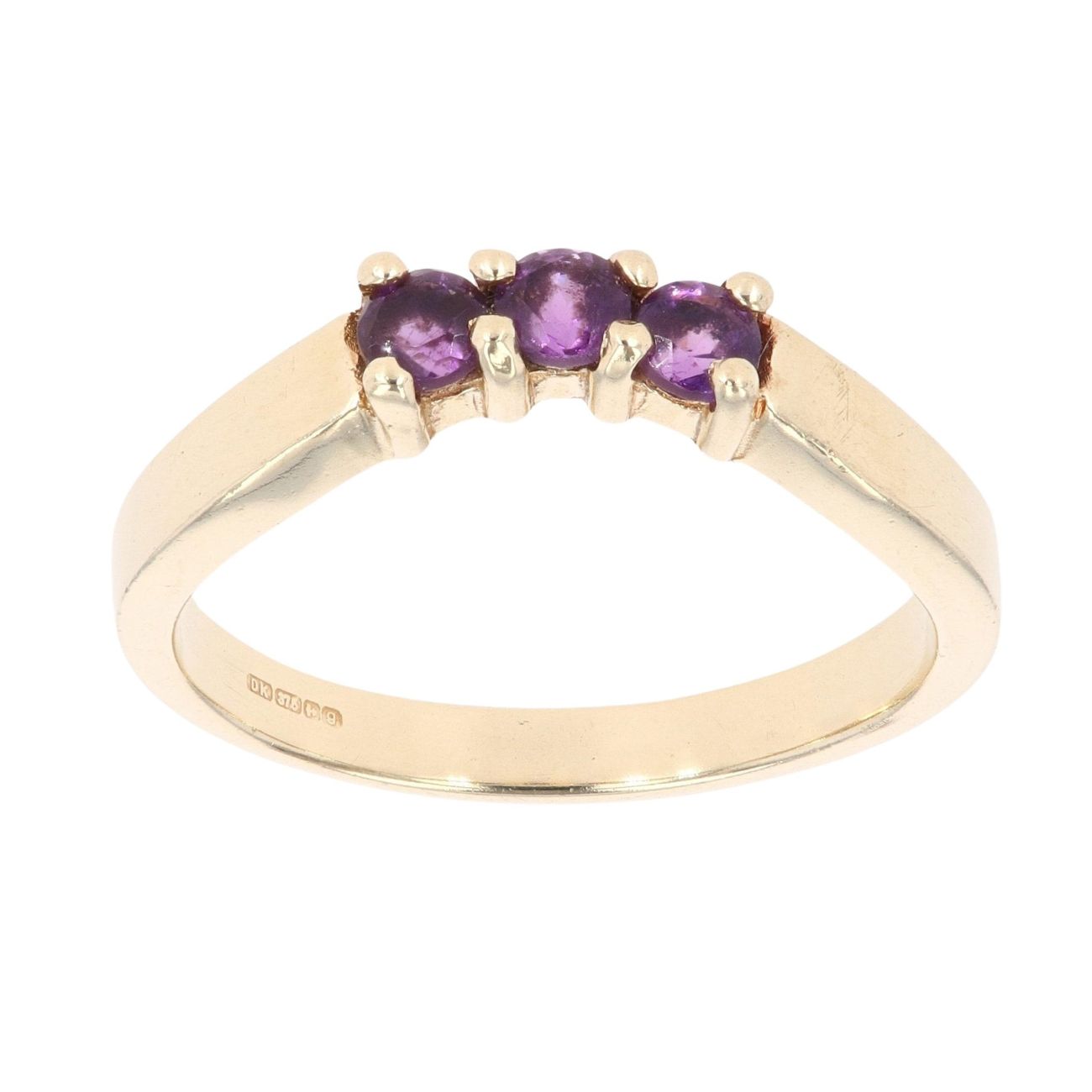 9ct Yellow Gold Three Stone Amethyst Ring