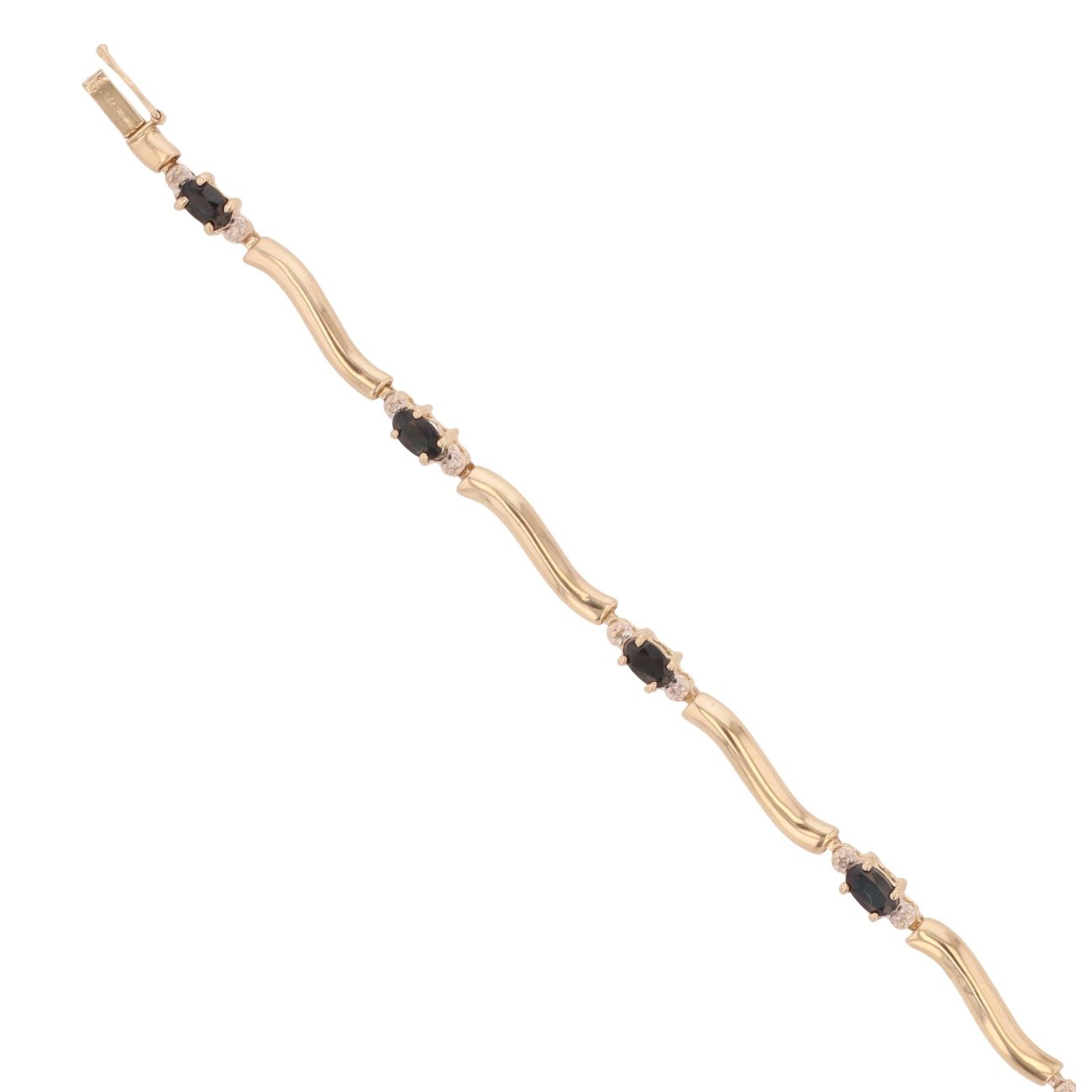 14ct Yellow Gold 0.07ct Diamond And Sapphire Wave Bracelet 7"