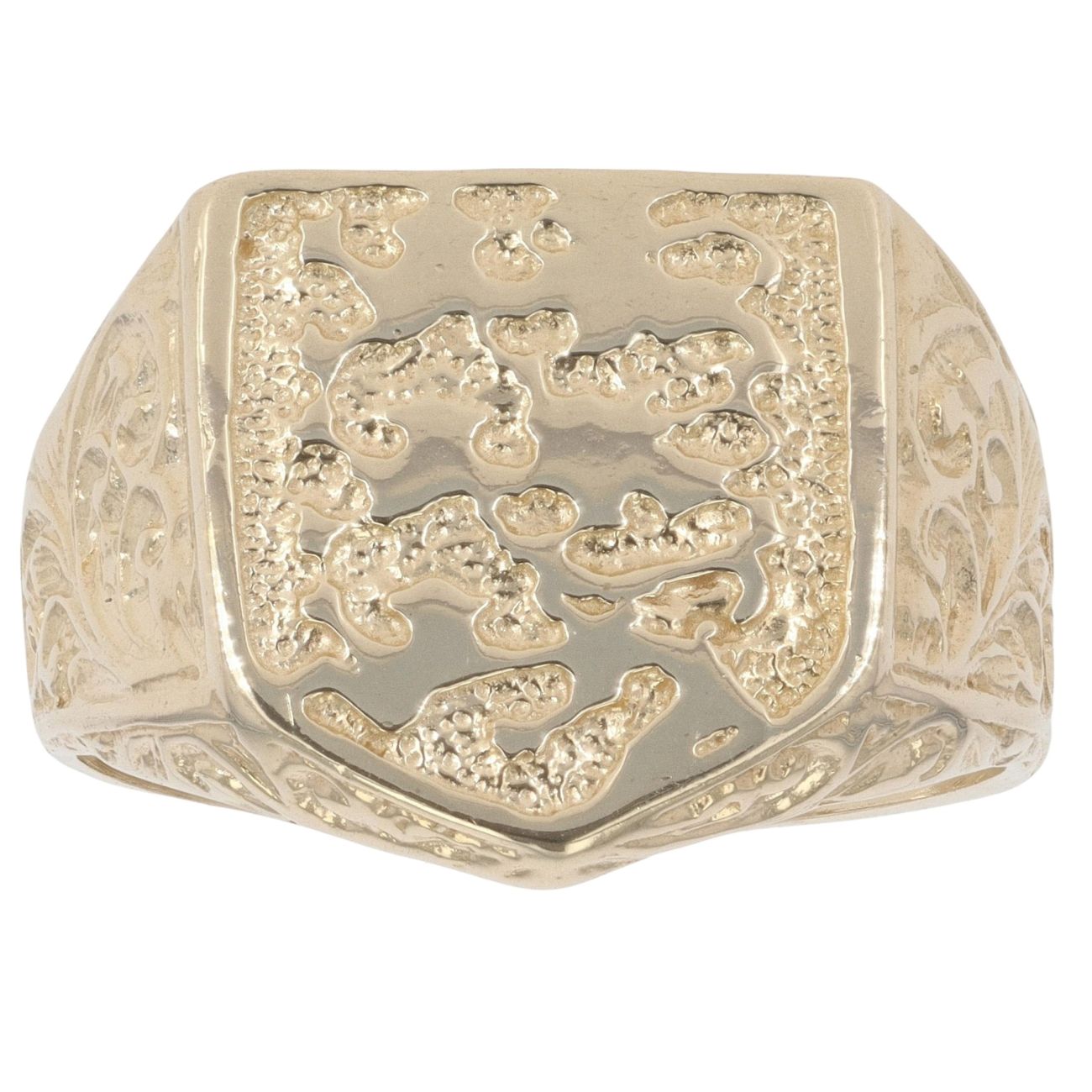 9ct Yellow Gold Three Lions Shield Signet Ring