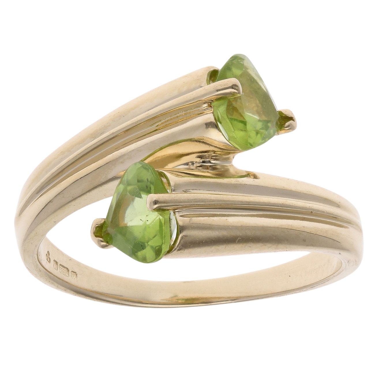 14ct Yellow Gold Peridot Two Stone Twist Ring