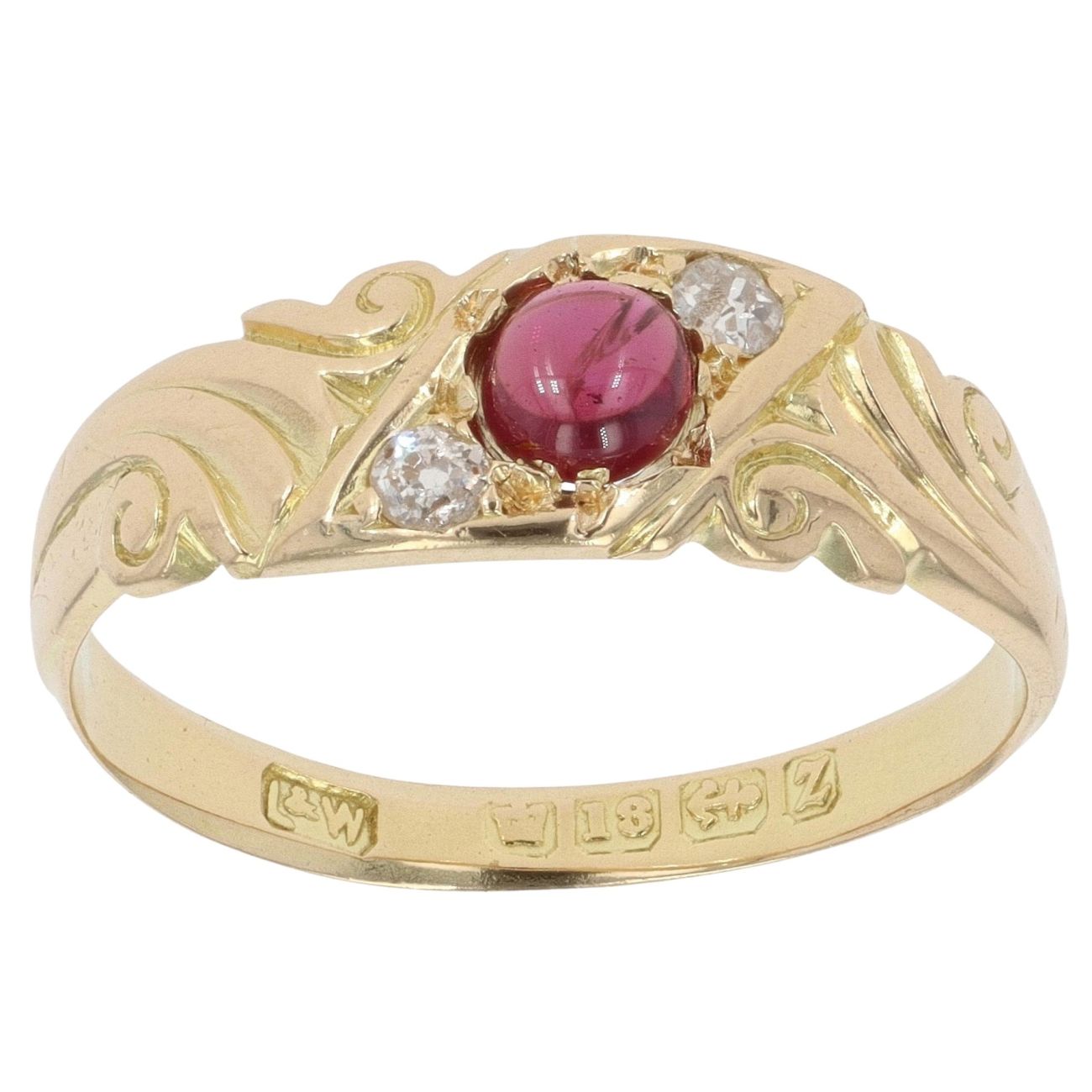 18ct Yellow Gold 0.05ct Diamond and Ruby Ring