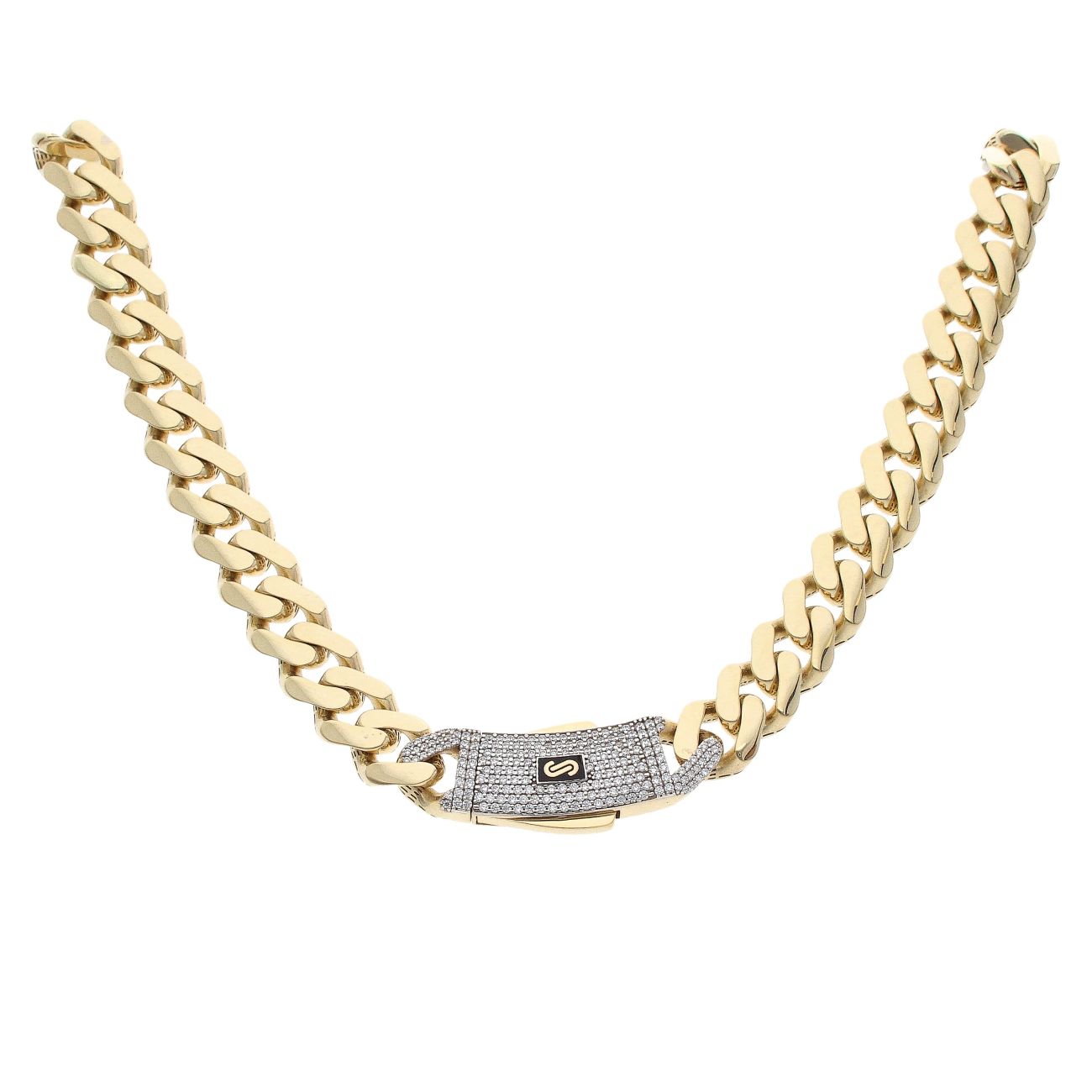 14ct Yellow Gold Monaco Classic Pave Lock Curb Chain 24"