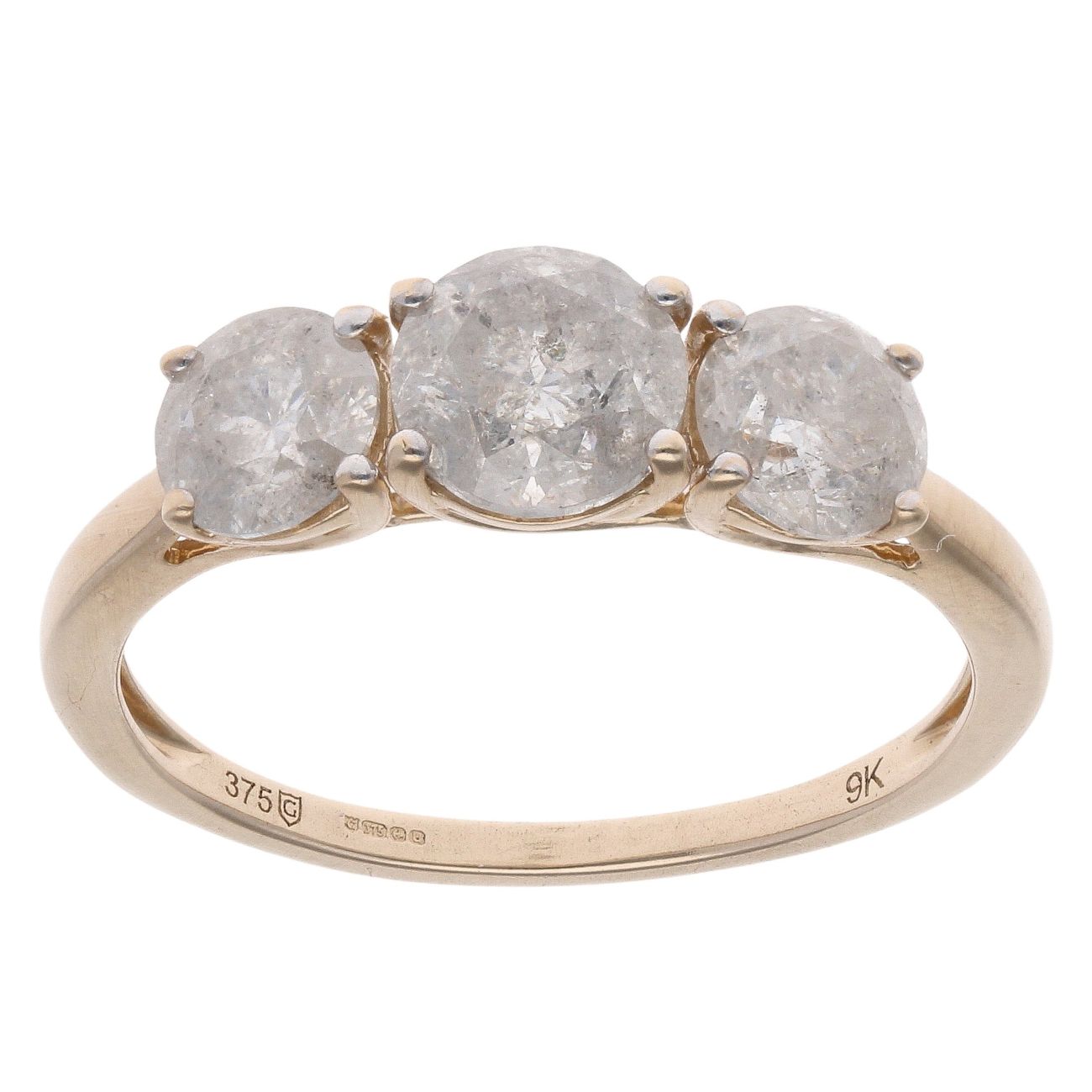 9ct Yellow Gold 2.20ct Brilliant Cut Diamond Trilogy Ring