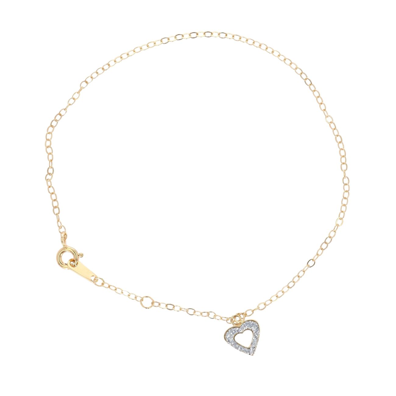 9ct Yellow Gold Crystal Heart Bracelet 7.5"