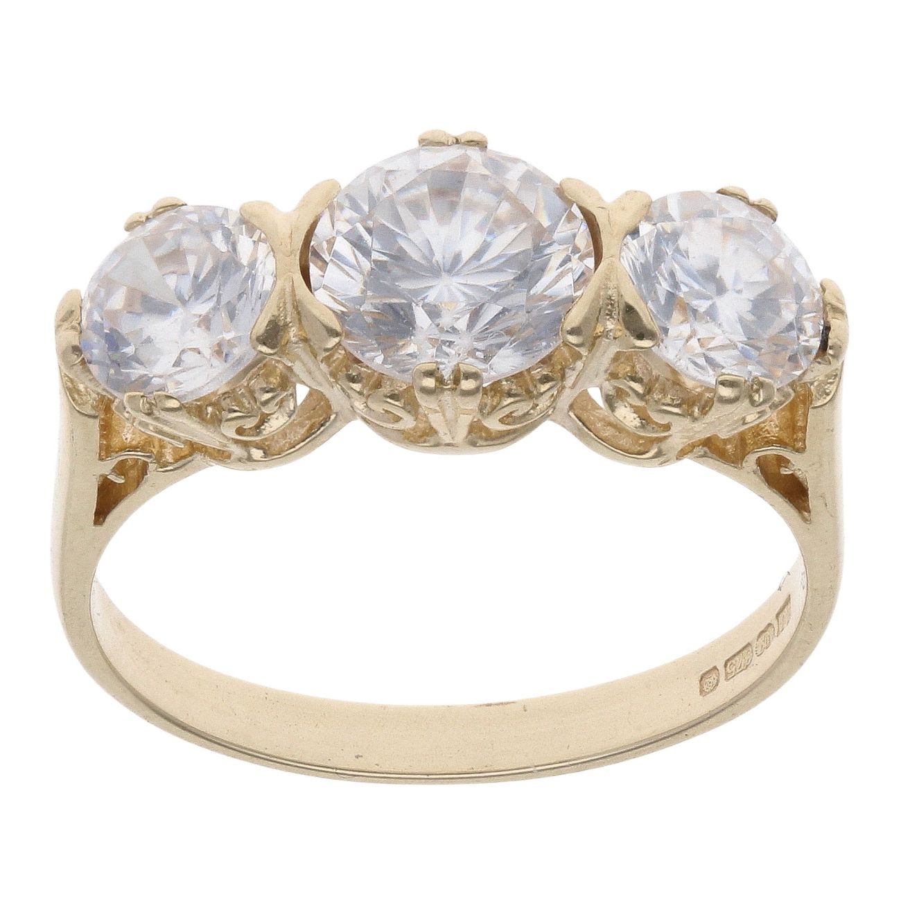 9ct Yellow Gold Cubic Zirconia Three Stone Ring