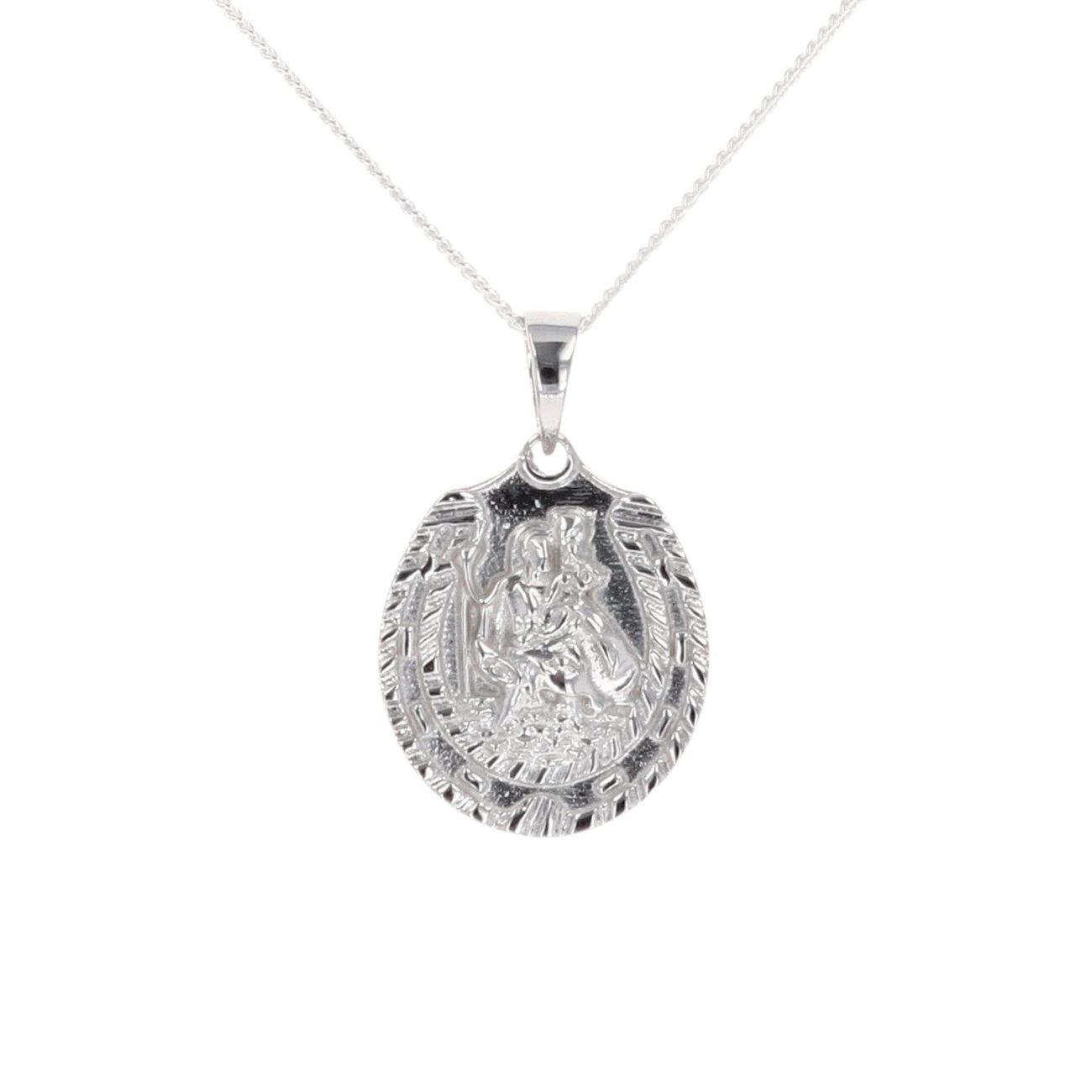 Silver St Christopher Horseshoe Pendant And Chain 18" by Icesia