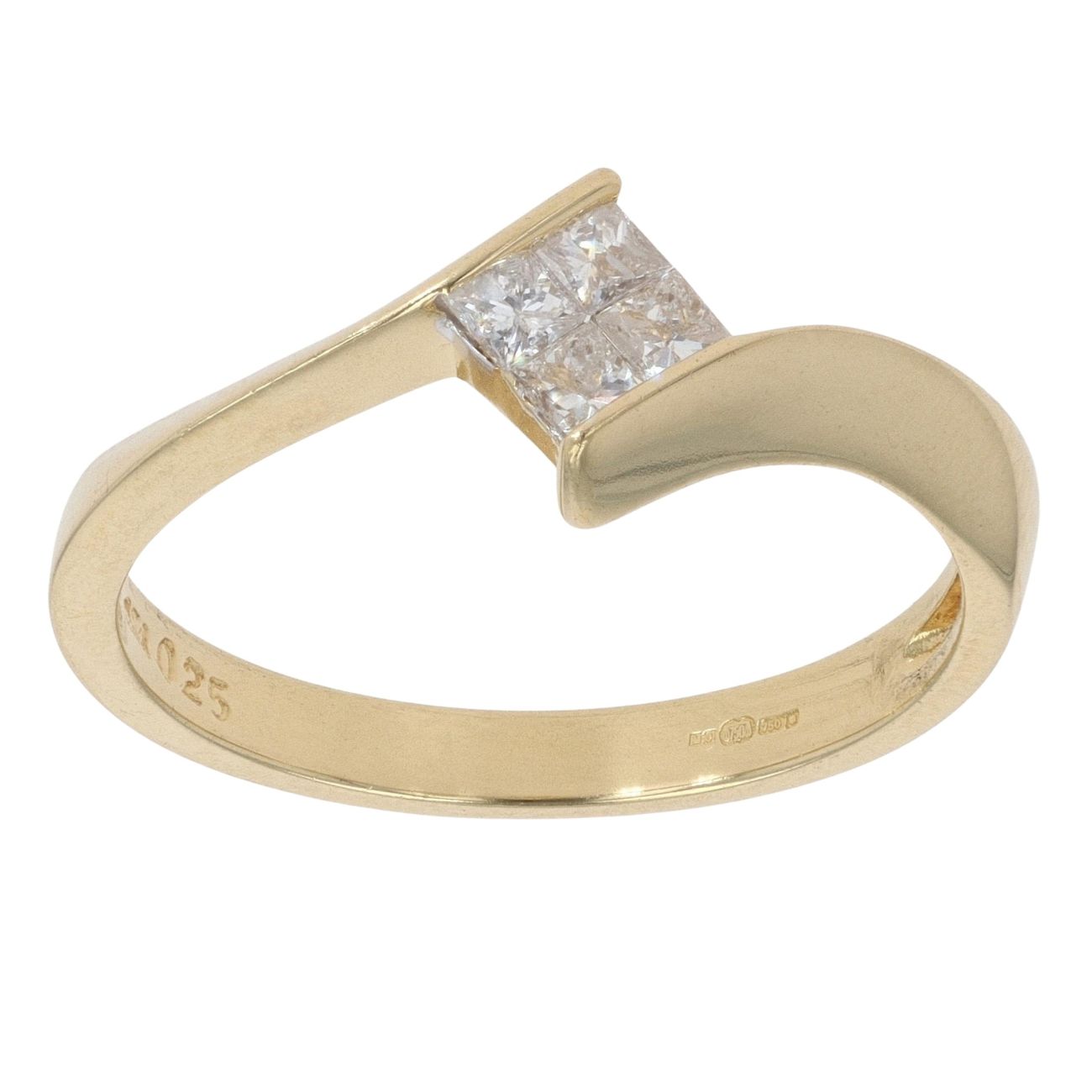 18ct Yellow Gold 0.25ct Princess Cut Diamond Cluster Ring